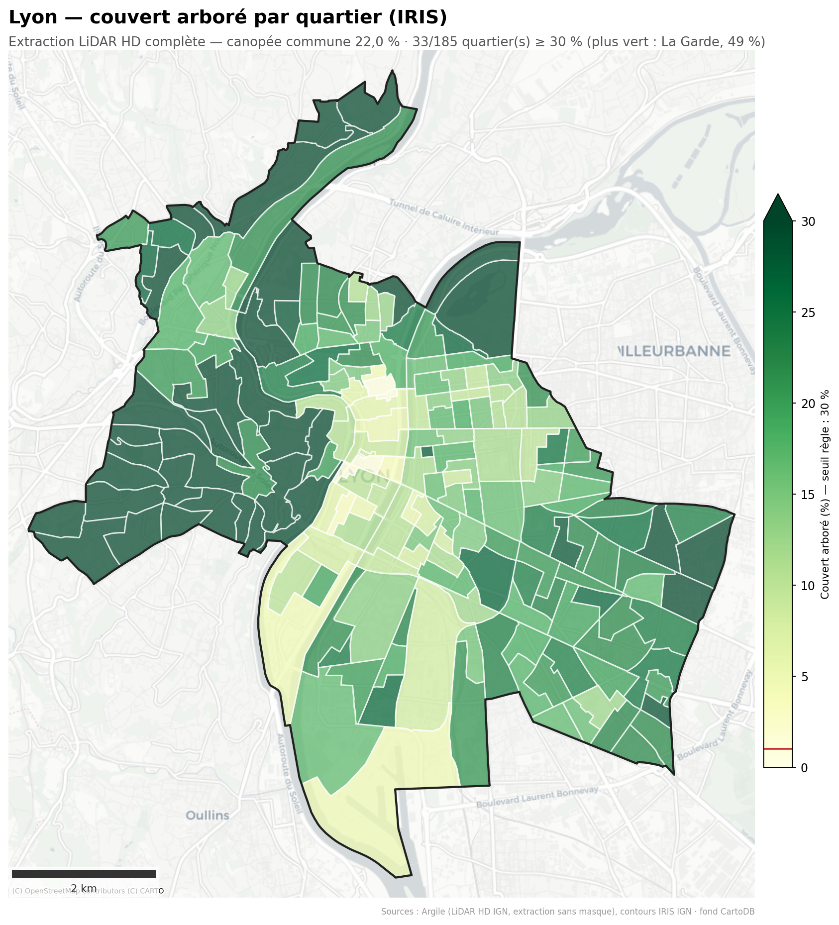 Lyon, canopée par quartier (IRIS)