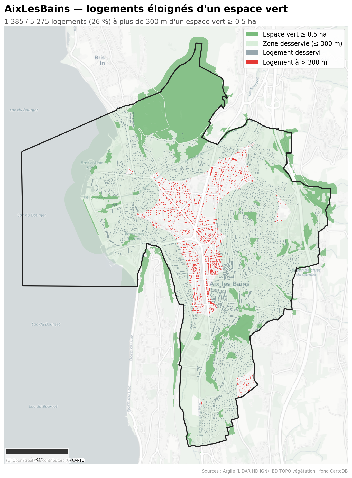 Villeurbanne, logements à plus de 300 m d'un espace vert