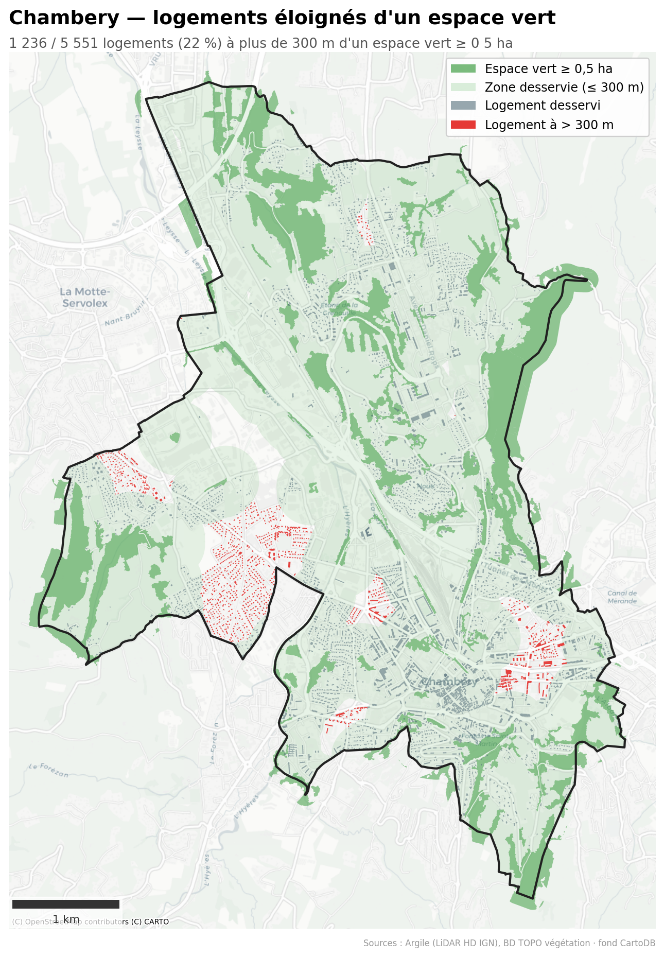 Villeurbanne, logements à plus de 300 m d'un espace vert