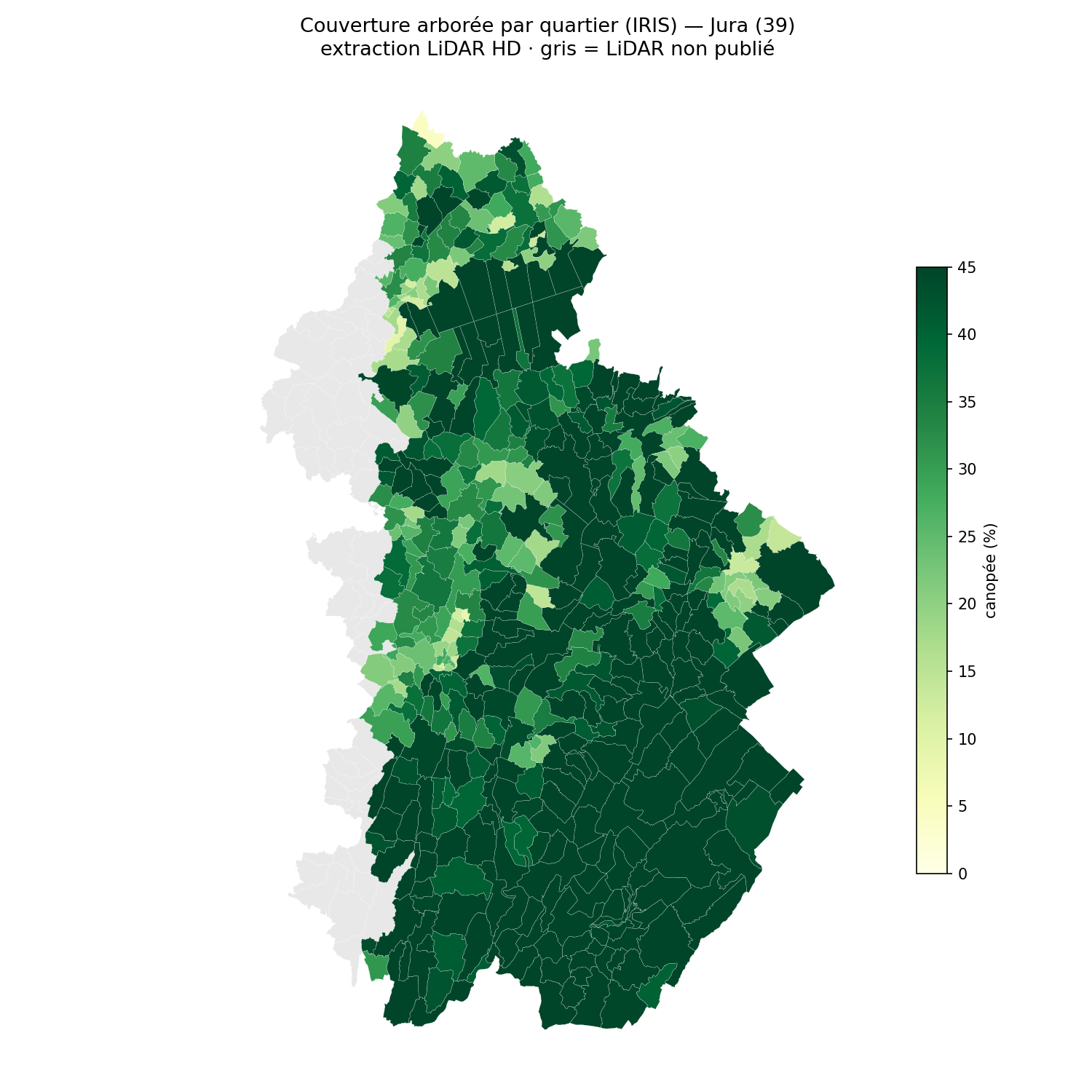 La canopée par quartier (IRIS), Bourgogne-Franche-Comté