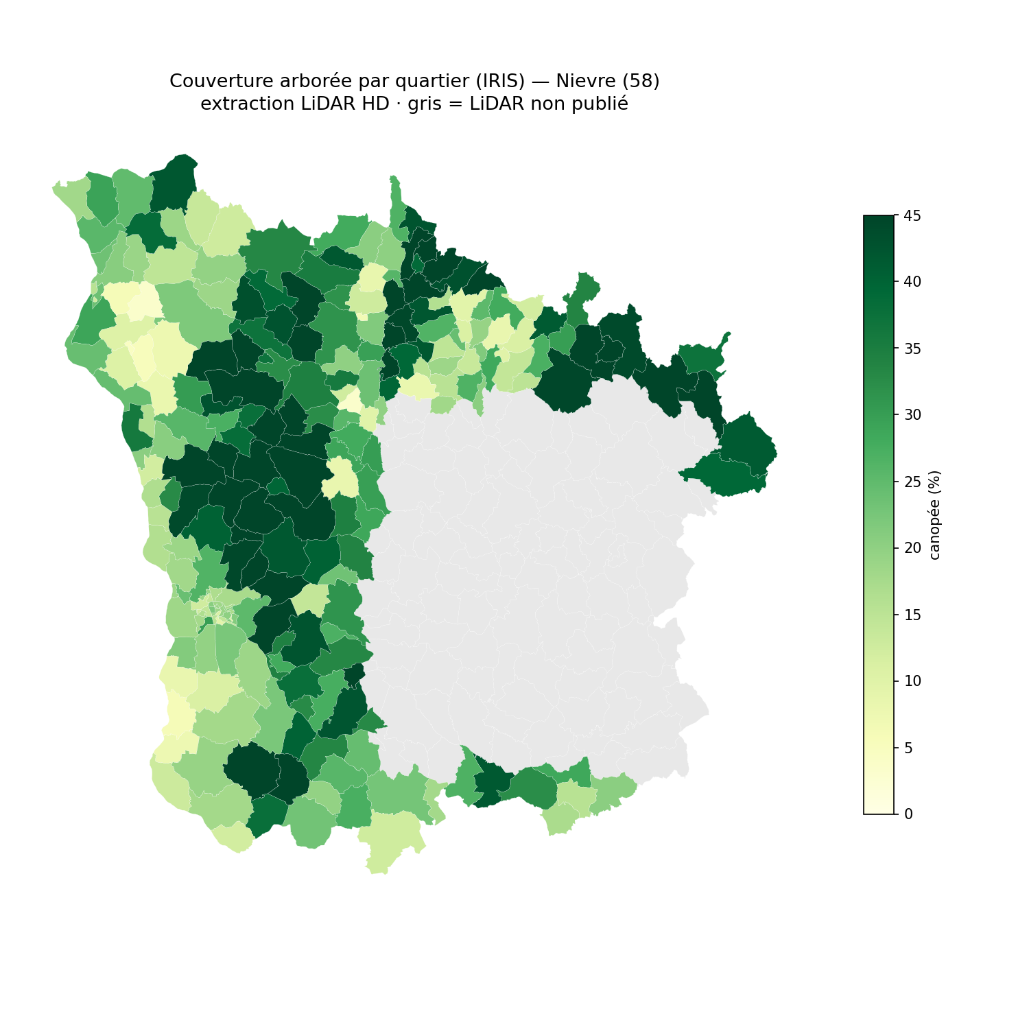 La canopée par quartier (IRIS), Bourgogne-Franche-Comté