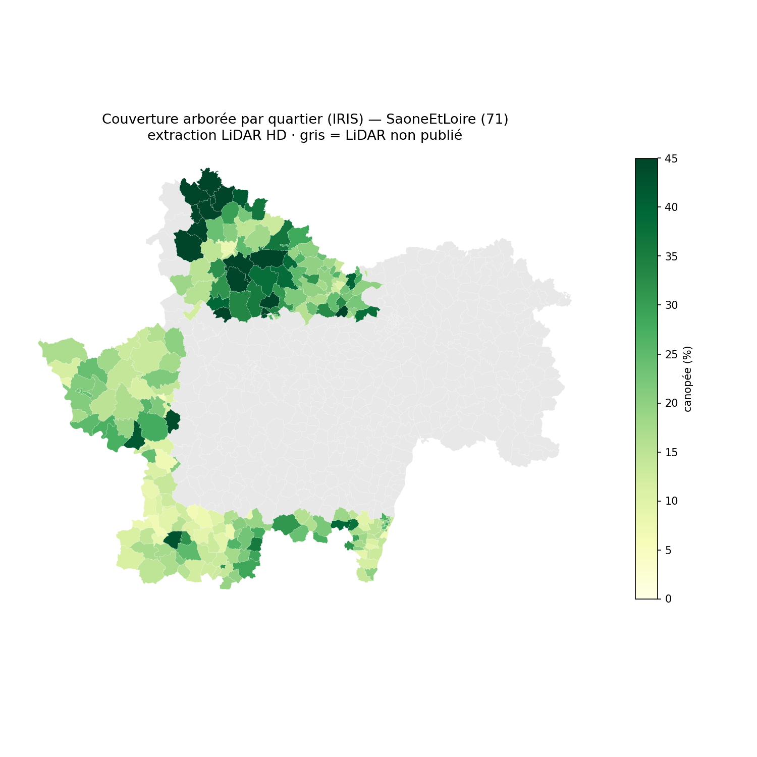 La canopée par quartier (IRIS), Bourgogne-Franche-Comté