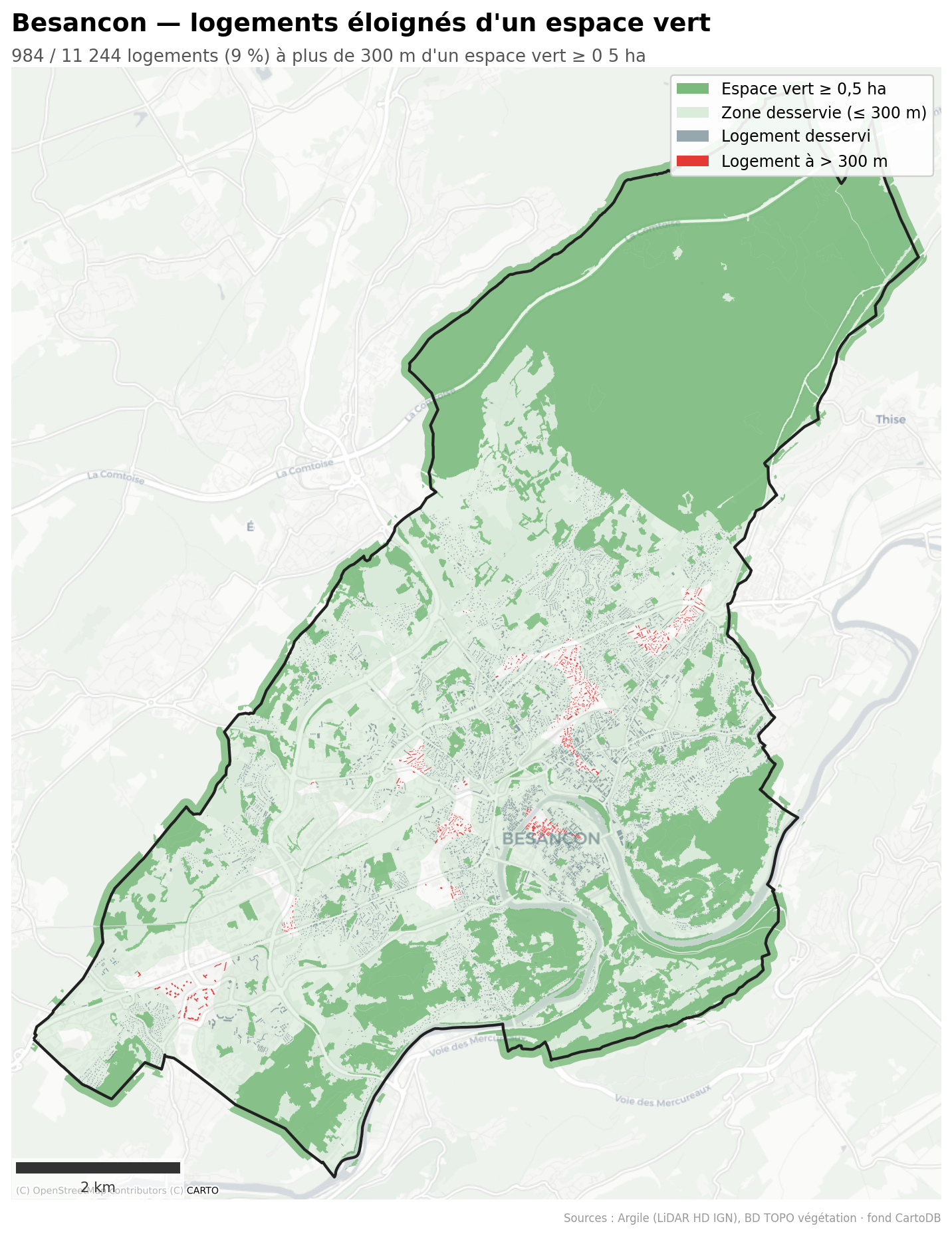 La canopée par quartier (IRIS), Bourgogne-Franche-Comté