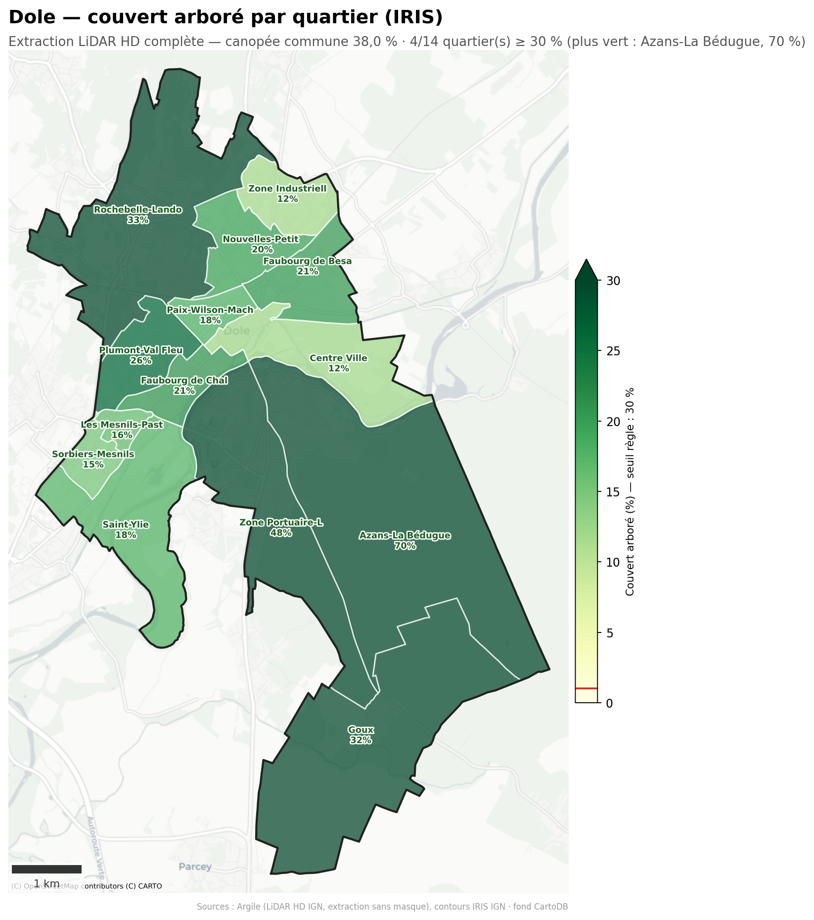 La canopée par quartier (IRIS), Bourgogne-Franche-Comté