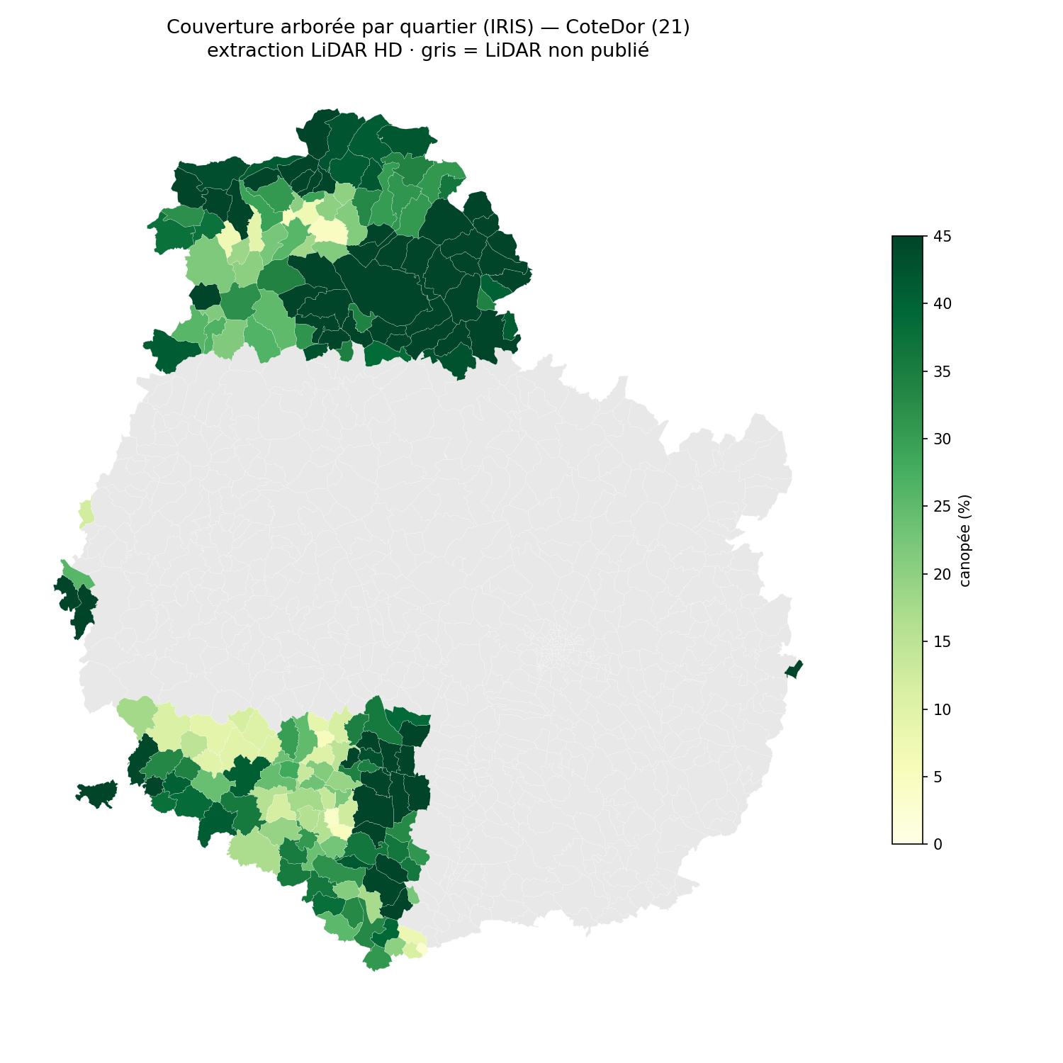 La canopée par quartier (IRIS), Bourgogne-Franche-Comté