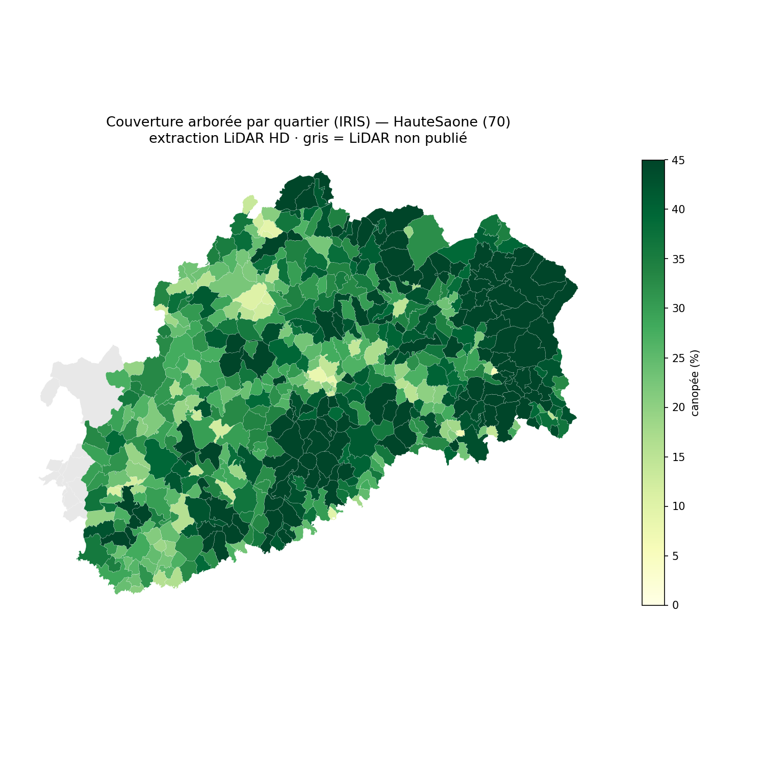 La canopée par quartier (IRIS), Bourgogne-Franche-Comté