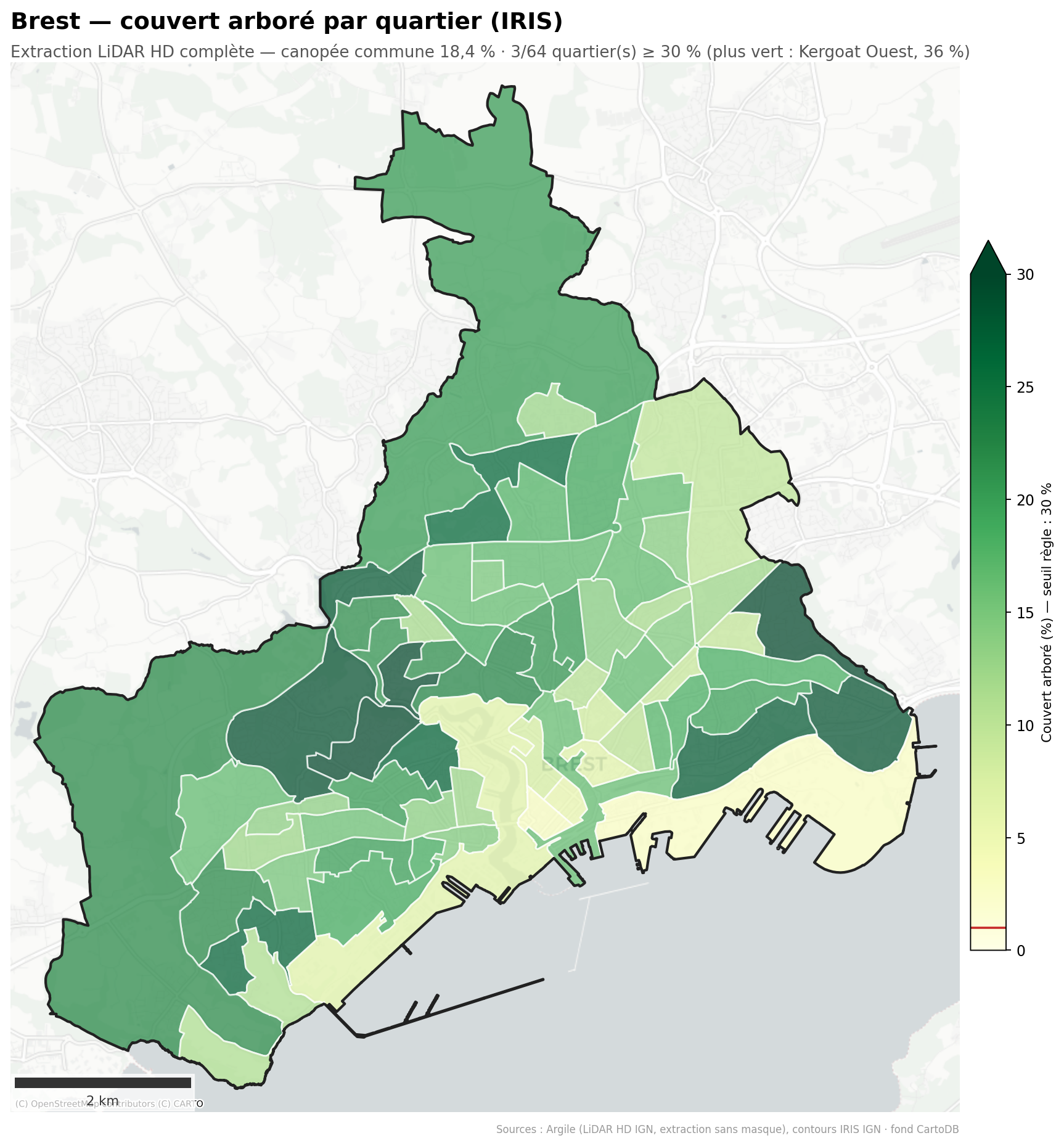 La canopée par quartier (IRIS), Bretagne