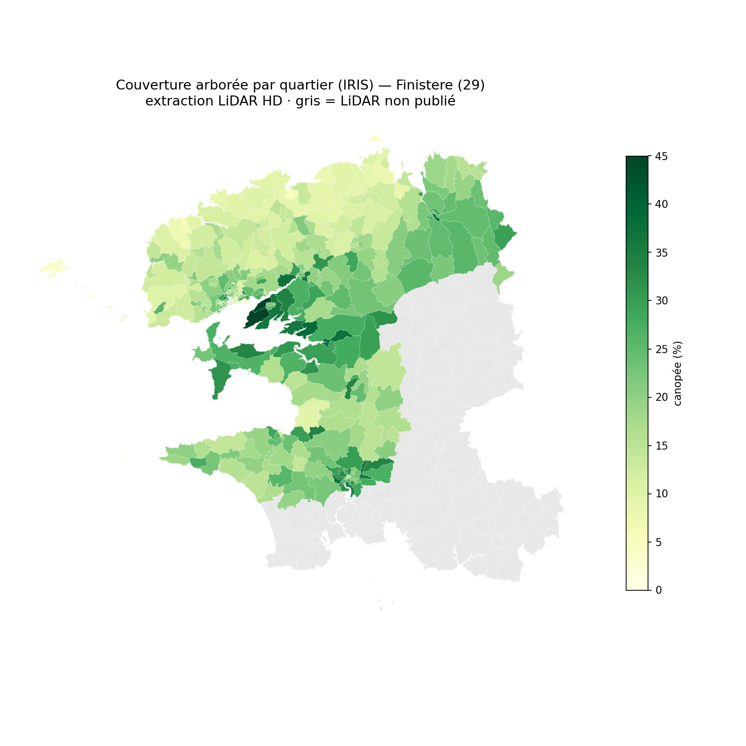La canopée par quartier (IRIS), Bretagne
