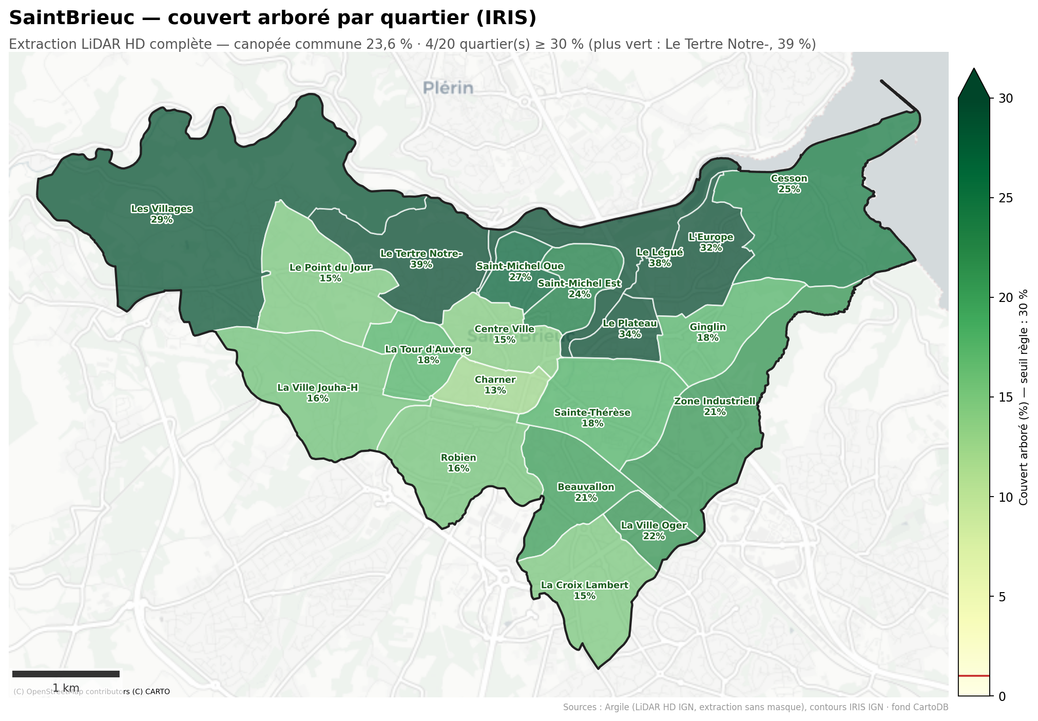 La canopée par quartier (IRIS), Bretagne