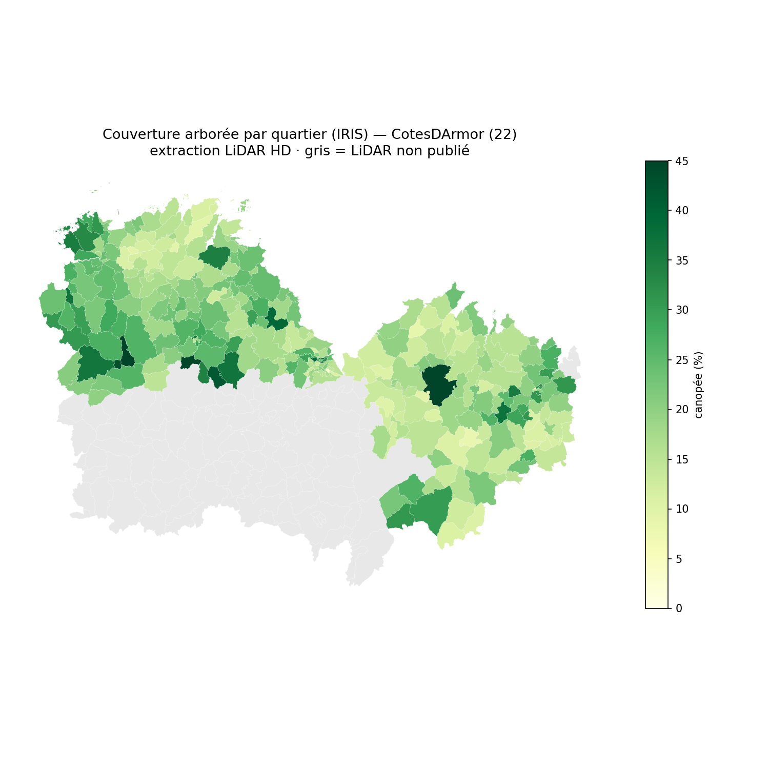 La canopée par quartier (IRIS), Bretagne