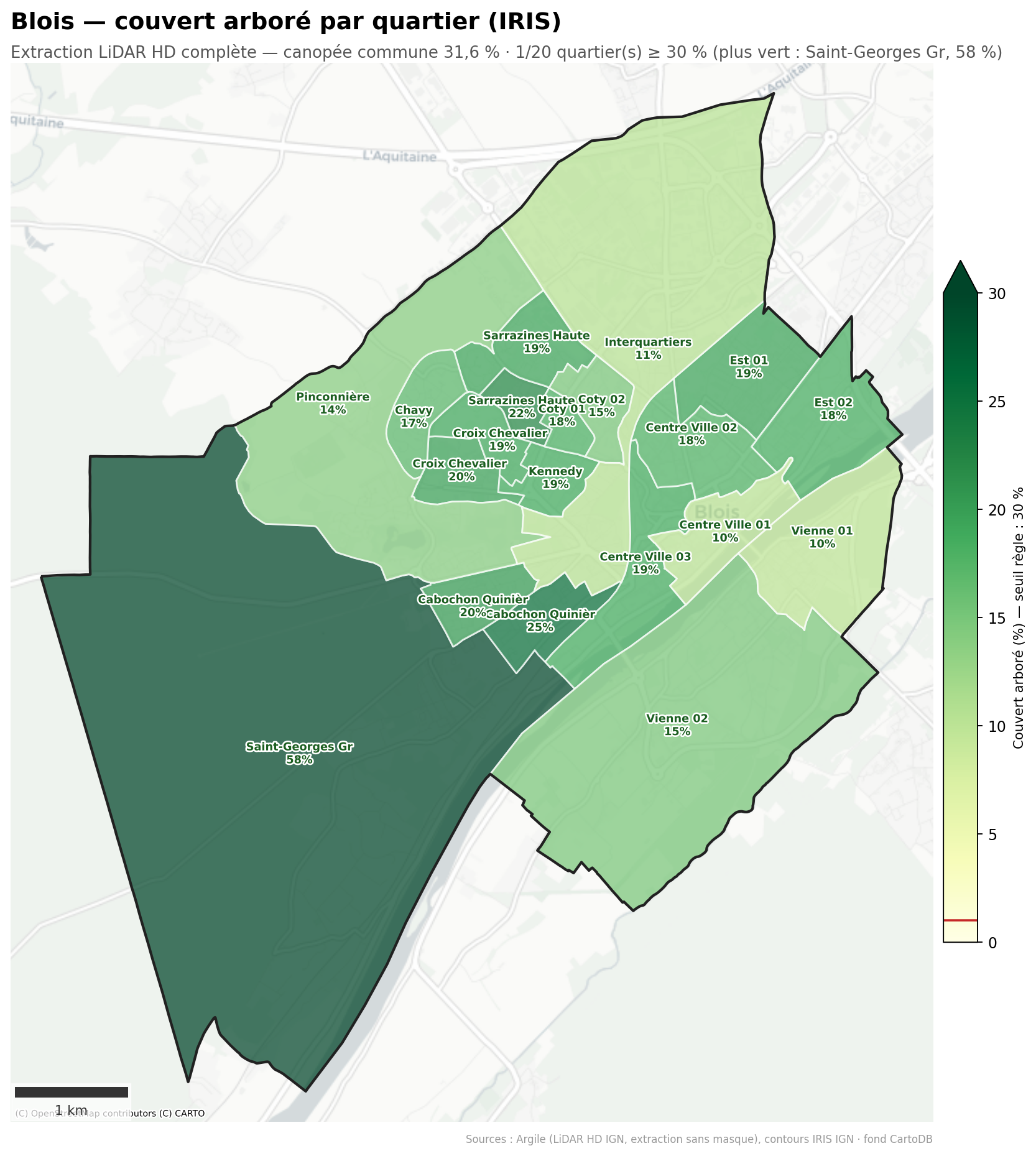 La canopée par quartier (IRIS), Centre-Val de Loire