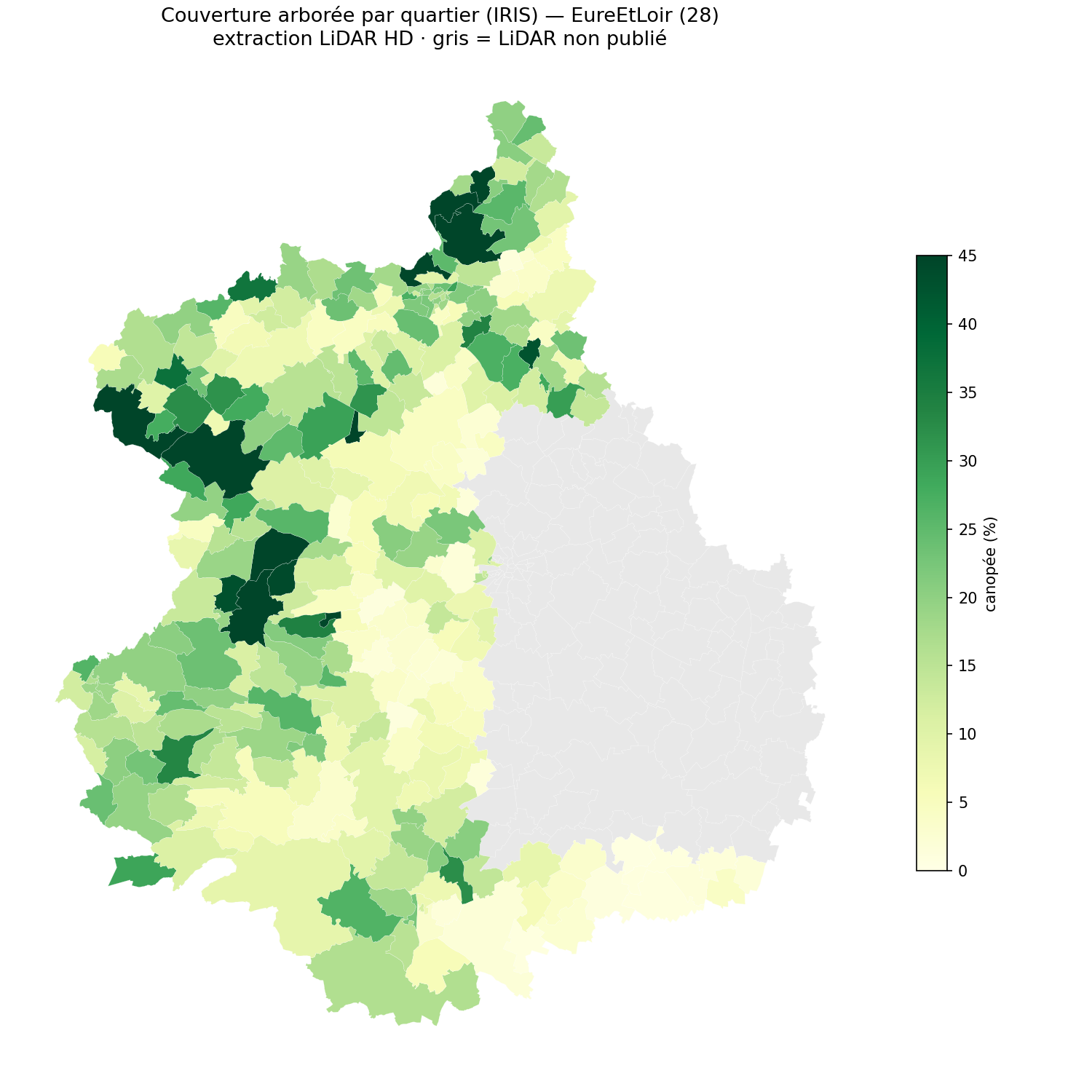 La canopée par quartier (IRIS), Centre-Val de Loire