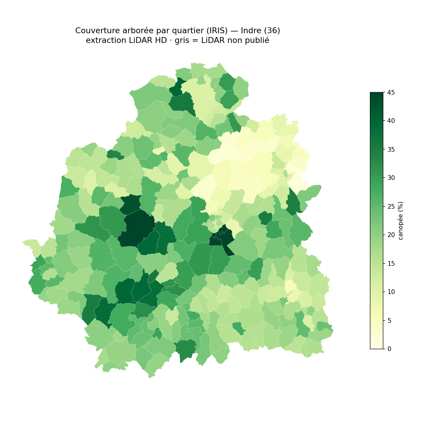 La canopée par quartier (IRIS), Centre-Val de Loire