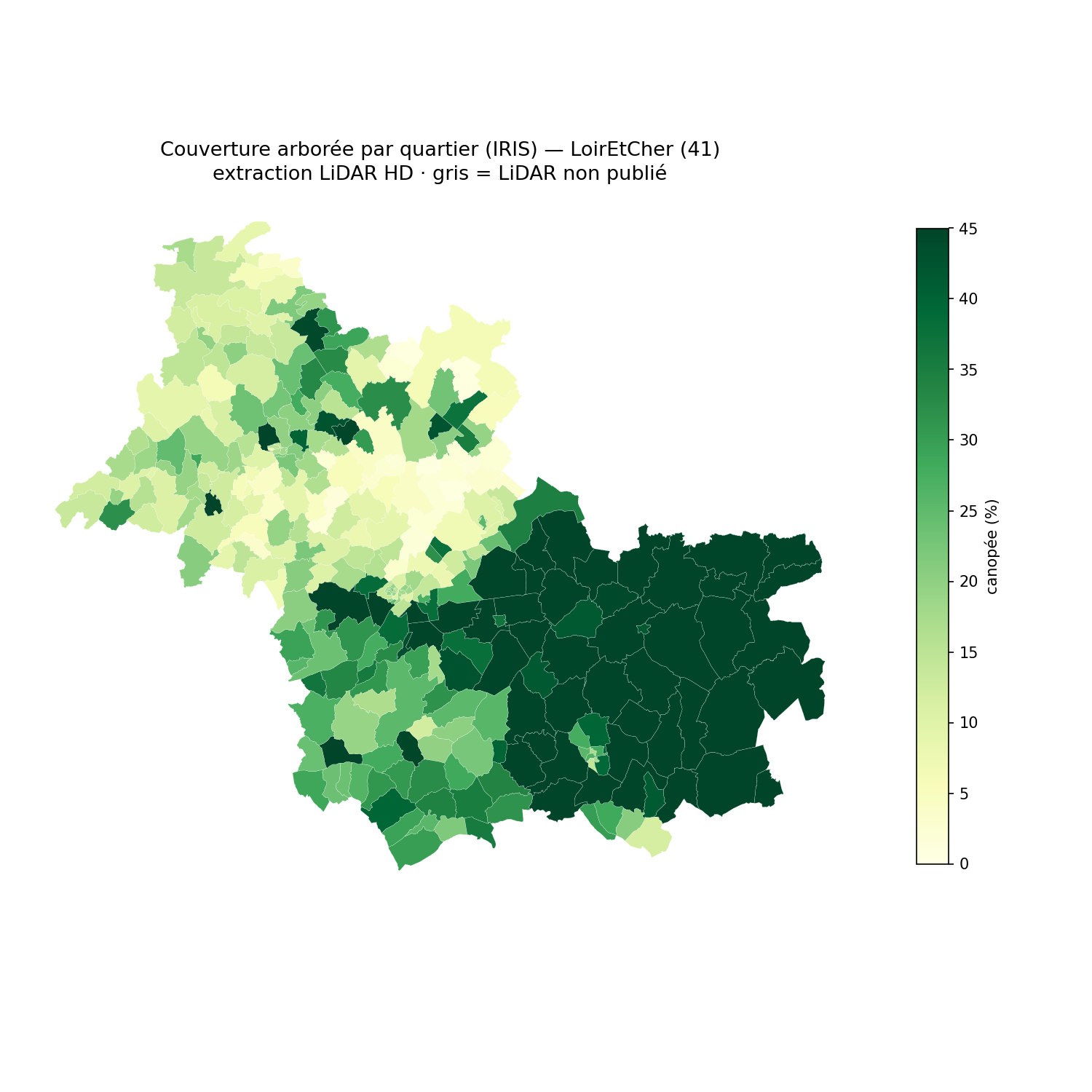 La canopée par quartier (IRIS), Centre-Val de Loire