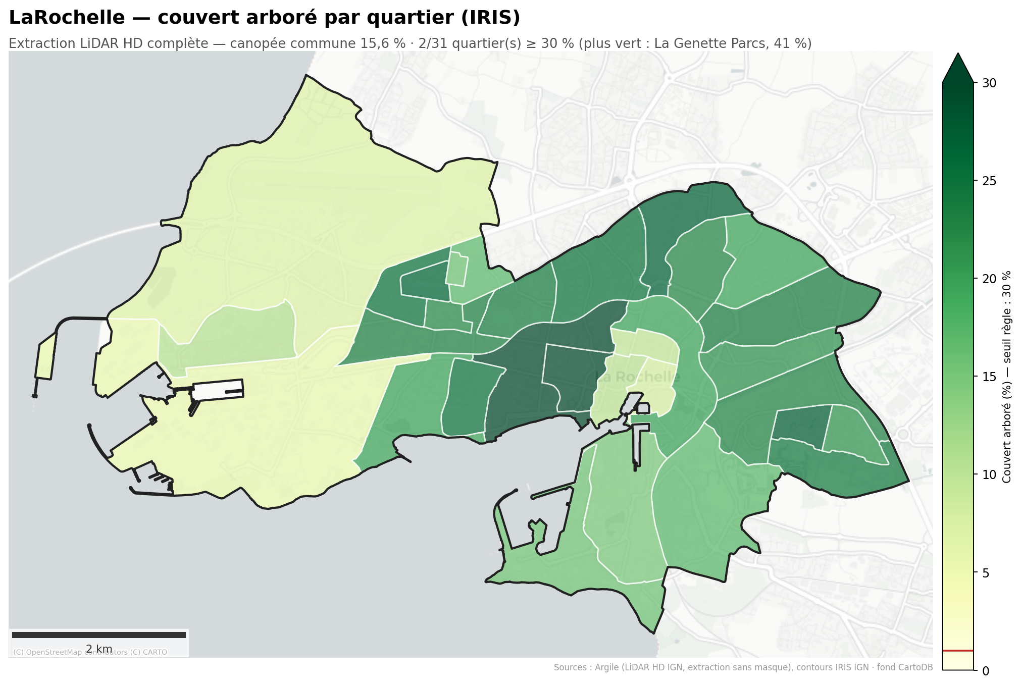 La Rochelle, canopée par quartier (IRIS)