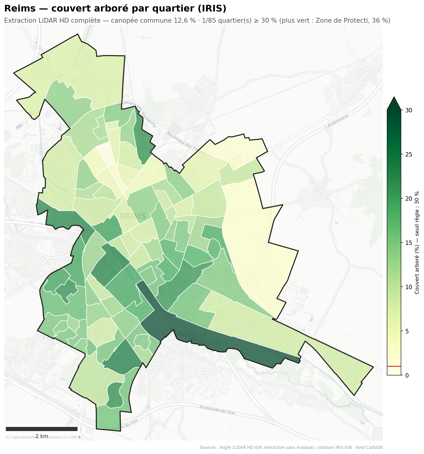 Reims, canopée par quartier (IRIS)