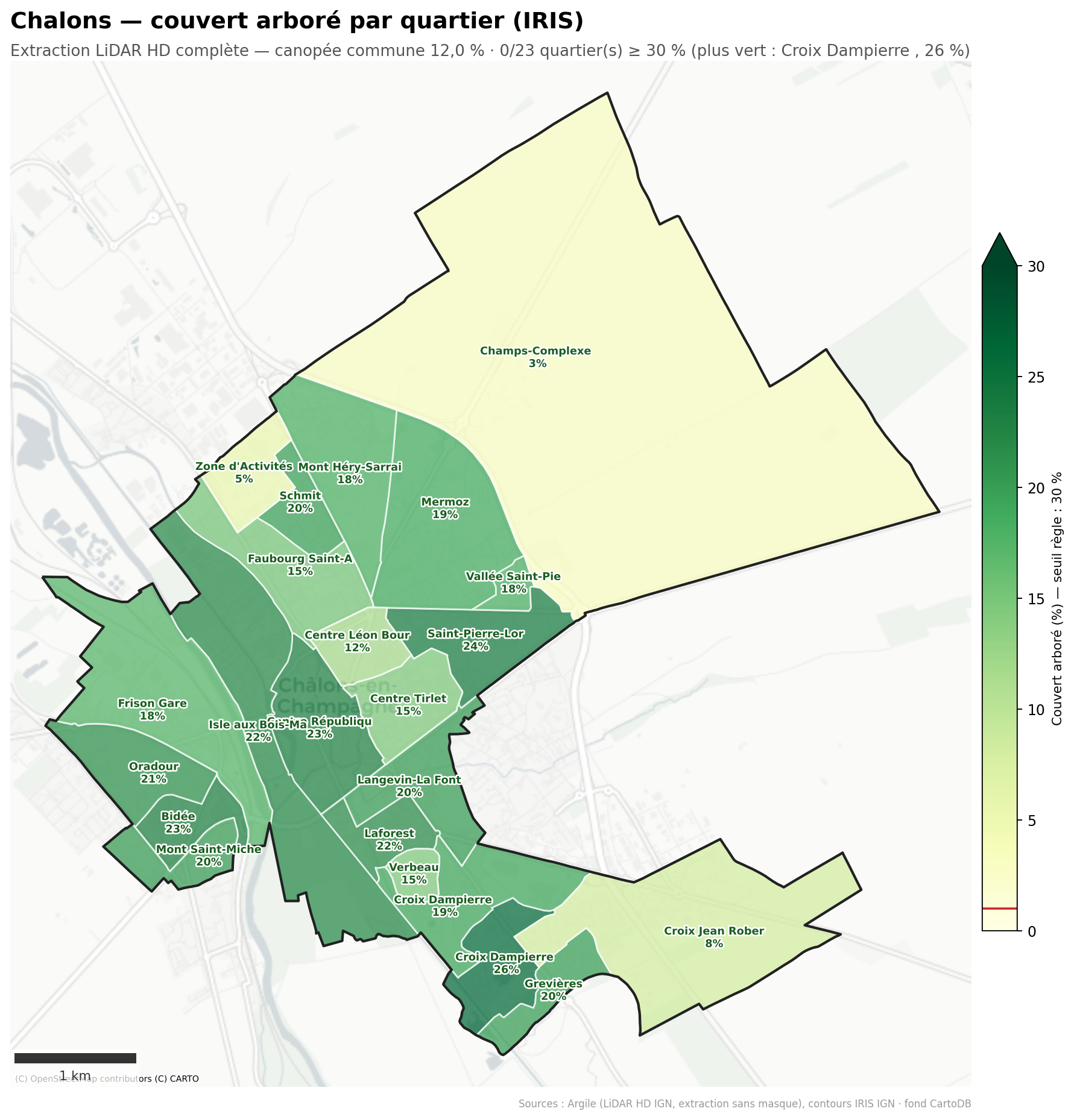 Châlons-en-Champagne, canopée par quartier (IRIS)