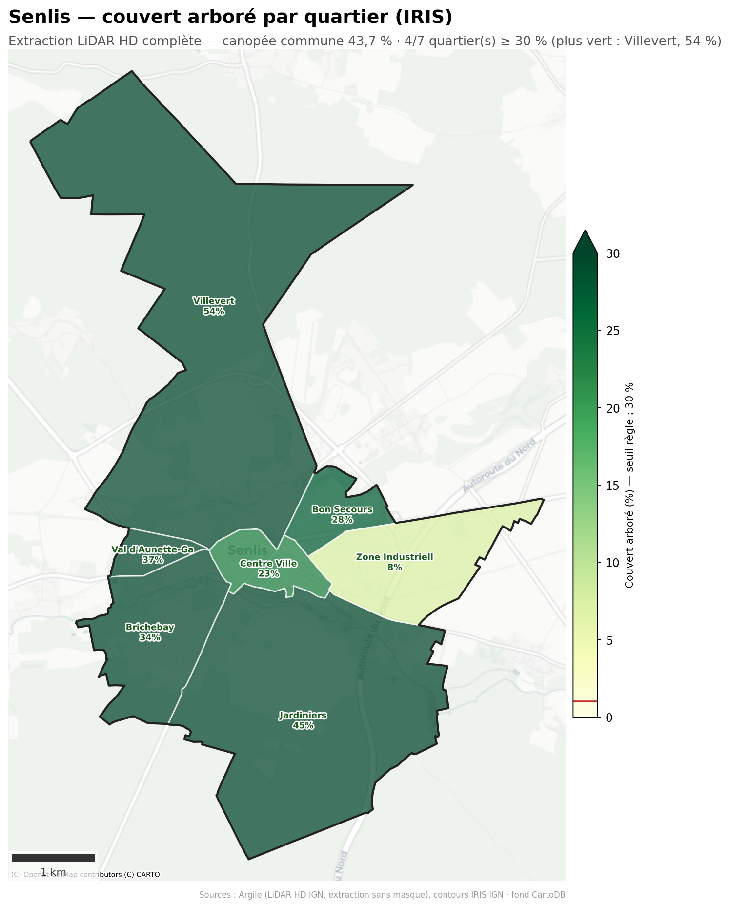 Senlis, canopée par quartier (IRIS)