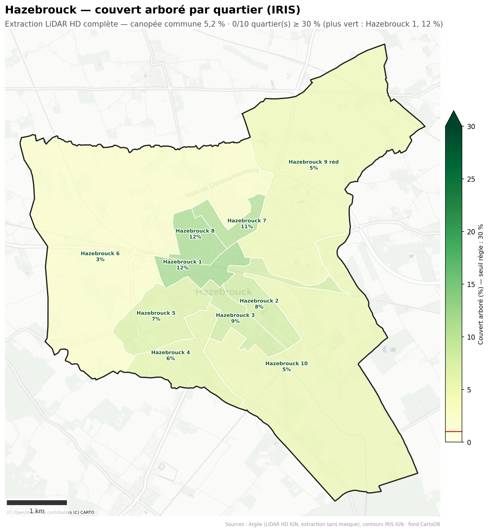 Hazebrouck, canopée par quartier (IRIS)
