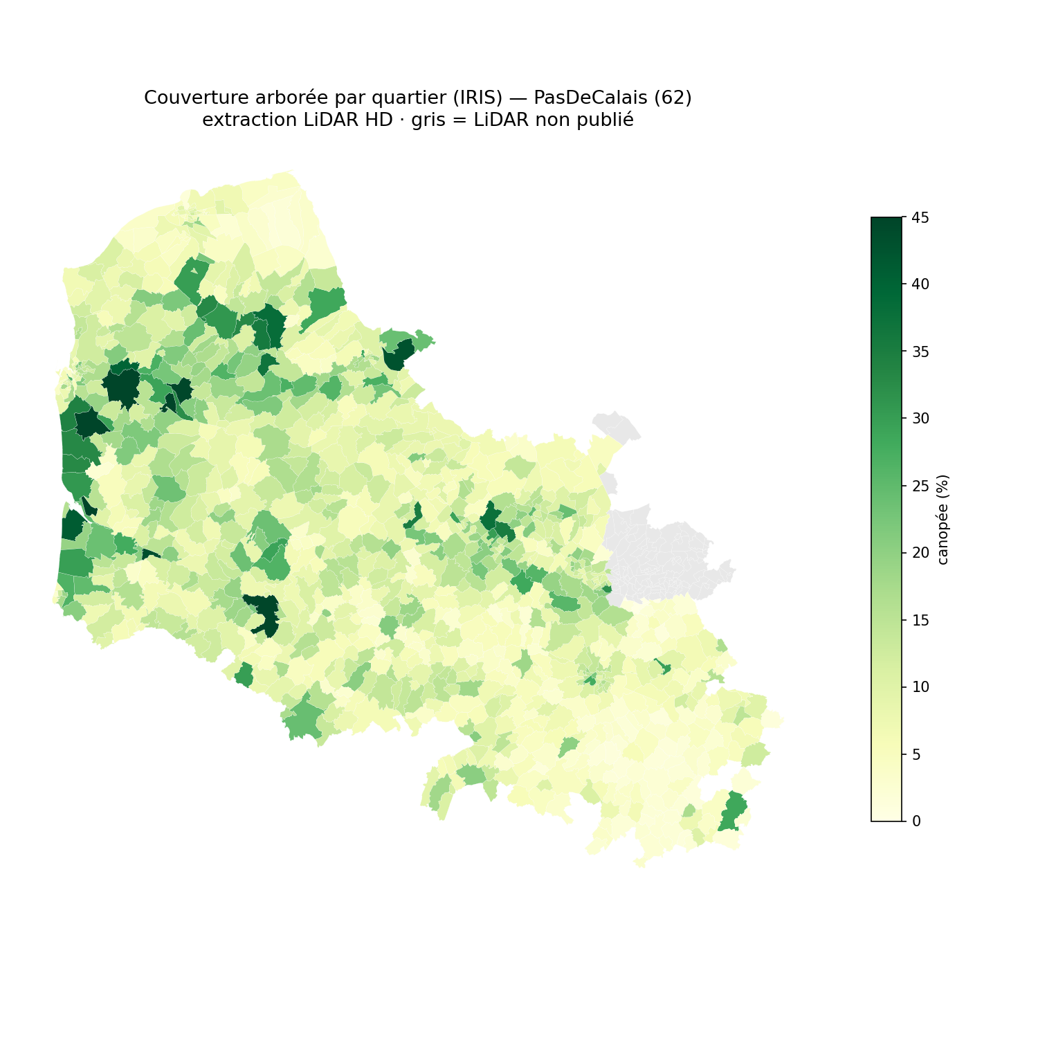 Canopée par quartier (IRIS), Pas-de-Calais