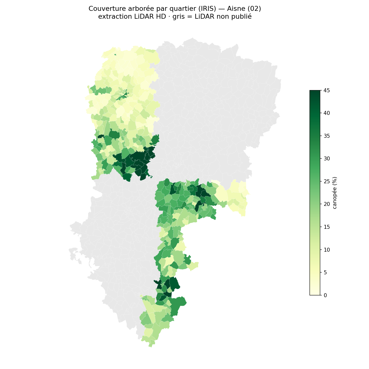 Canopée par quartier (IRIS), Aisne