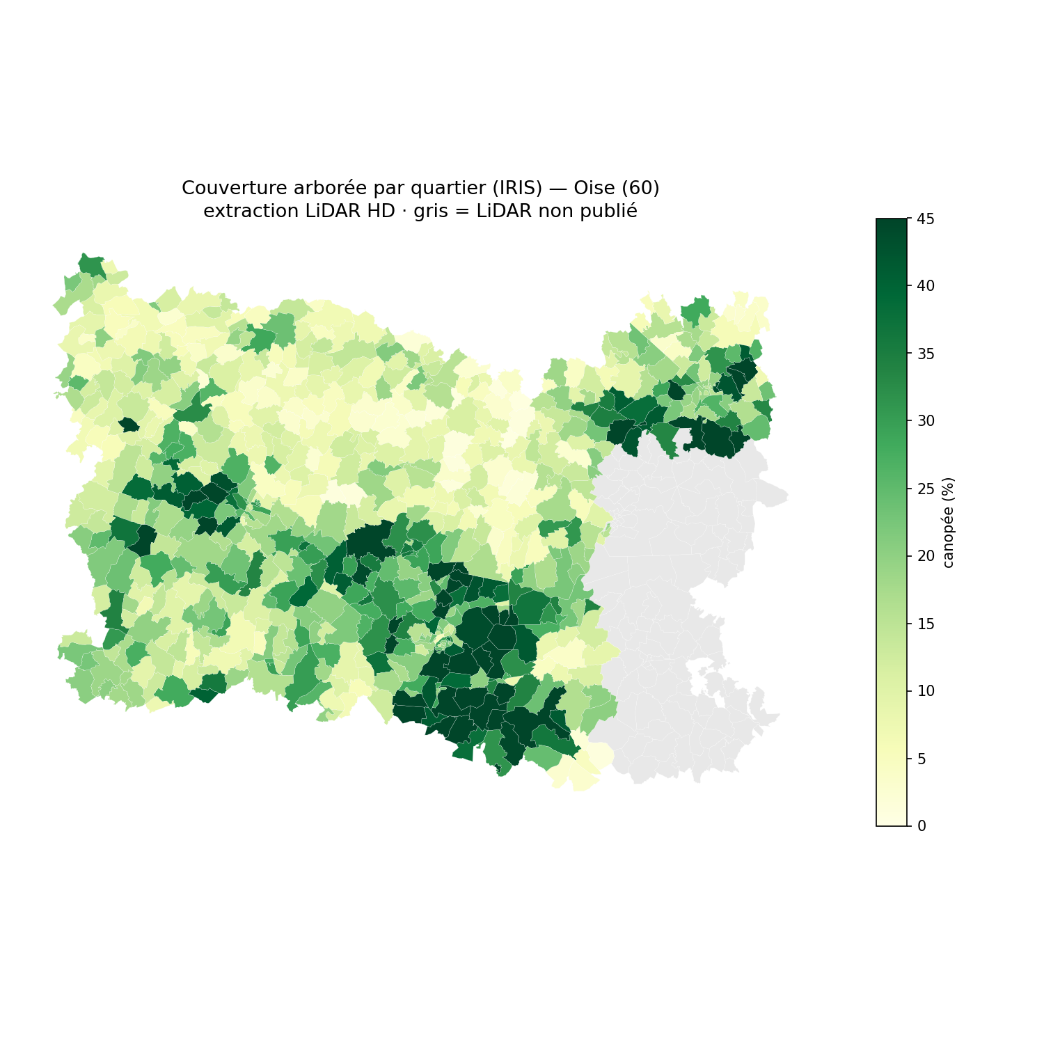Canopée par quartier (IRIS), Oise