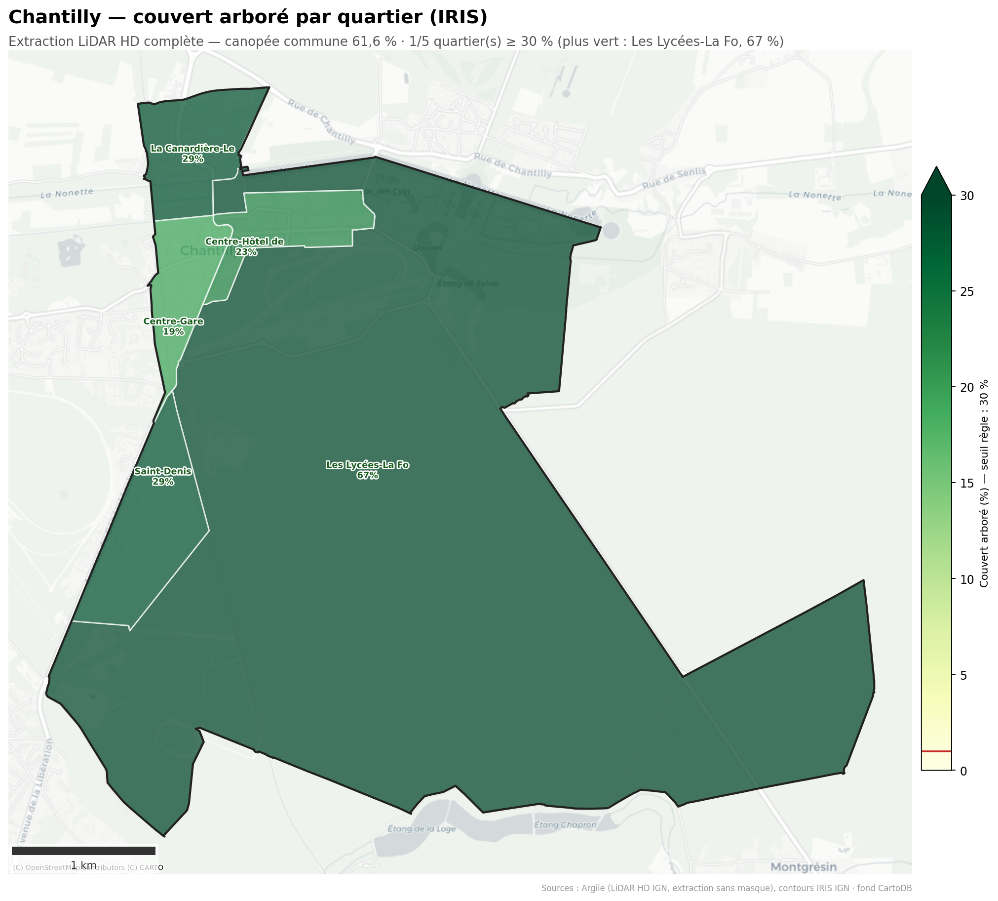 Chantilly, canopée par quartier (IRIS)