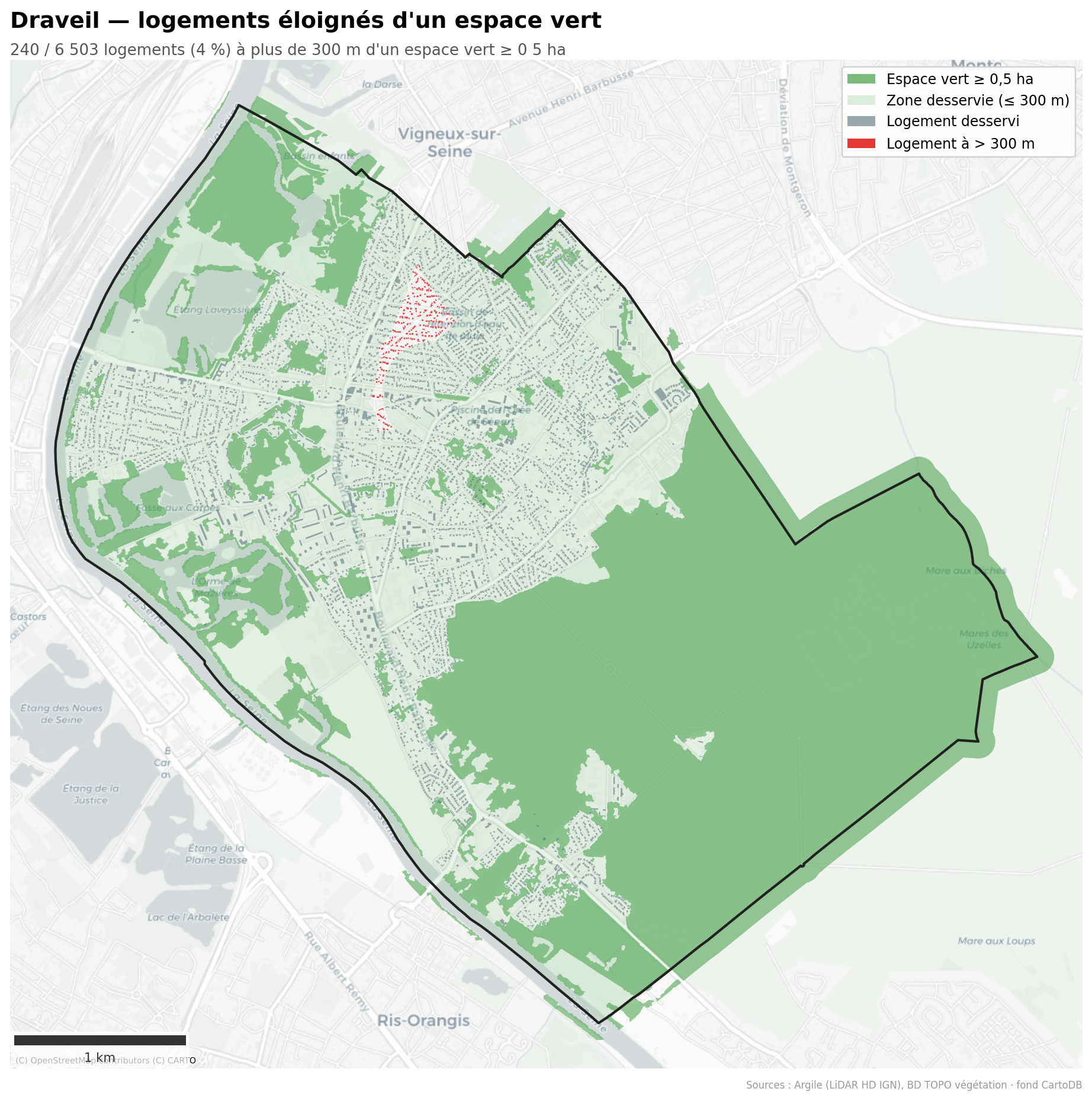 Draveil, la canopée par quartier (IRIS)