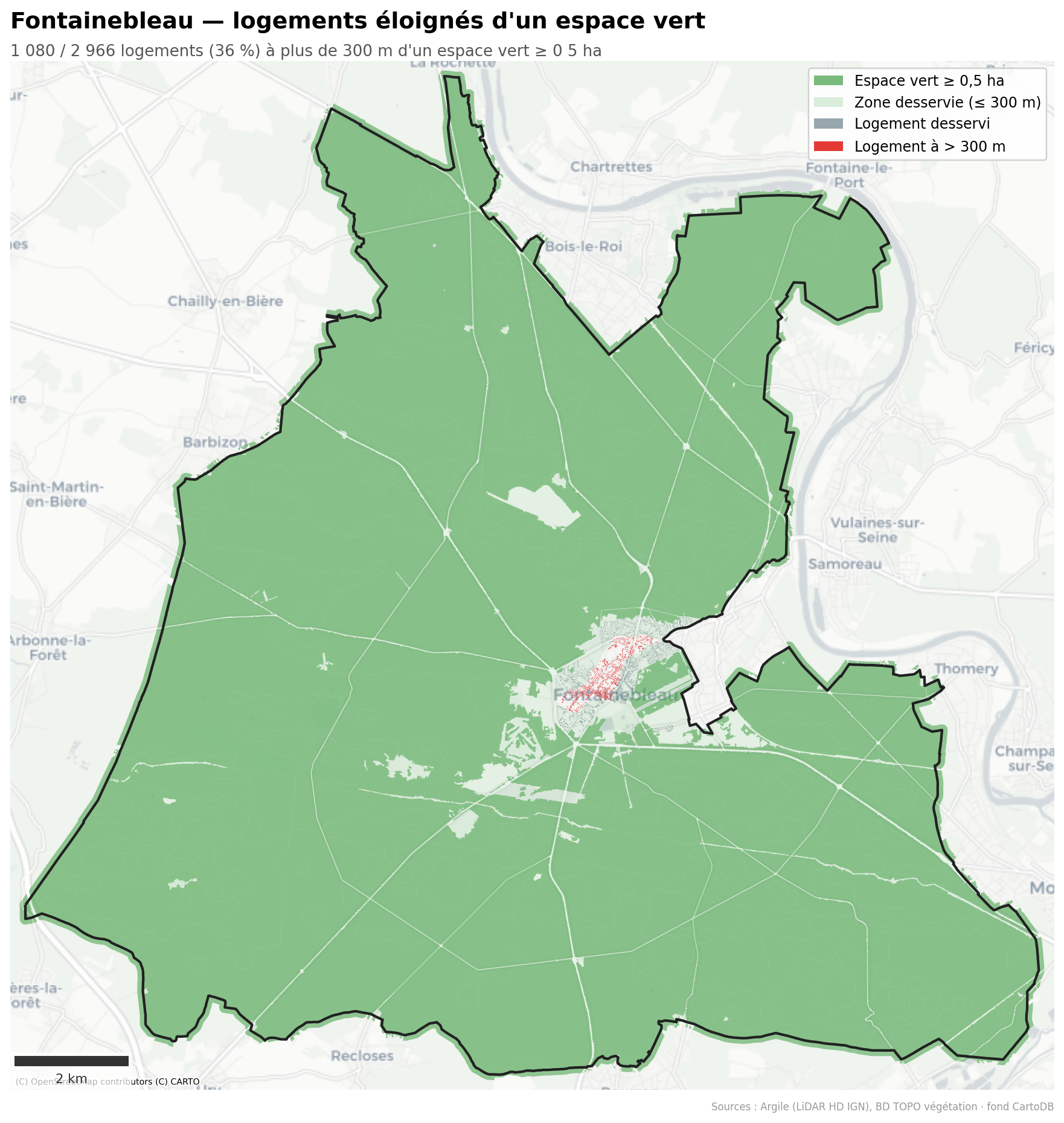 Fontainebleau, logements à plus de 300 m d un espace vert