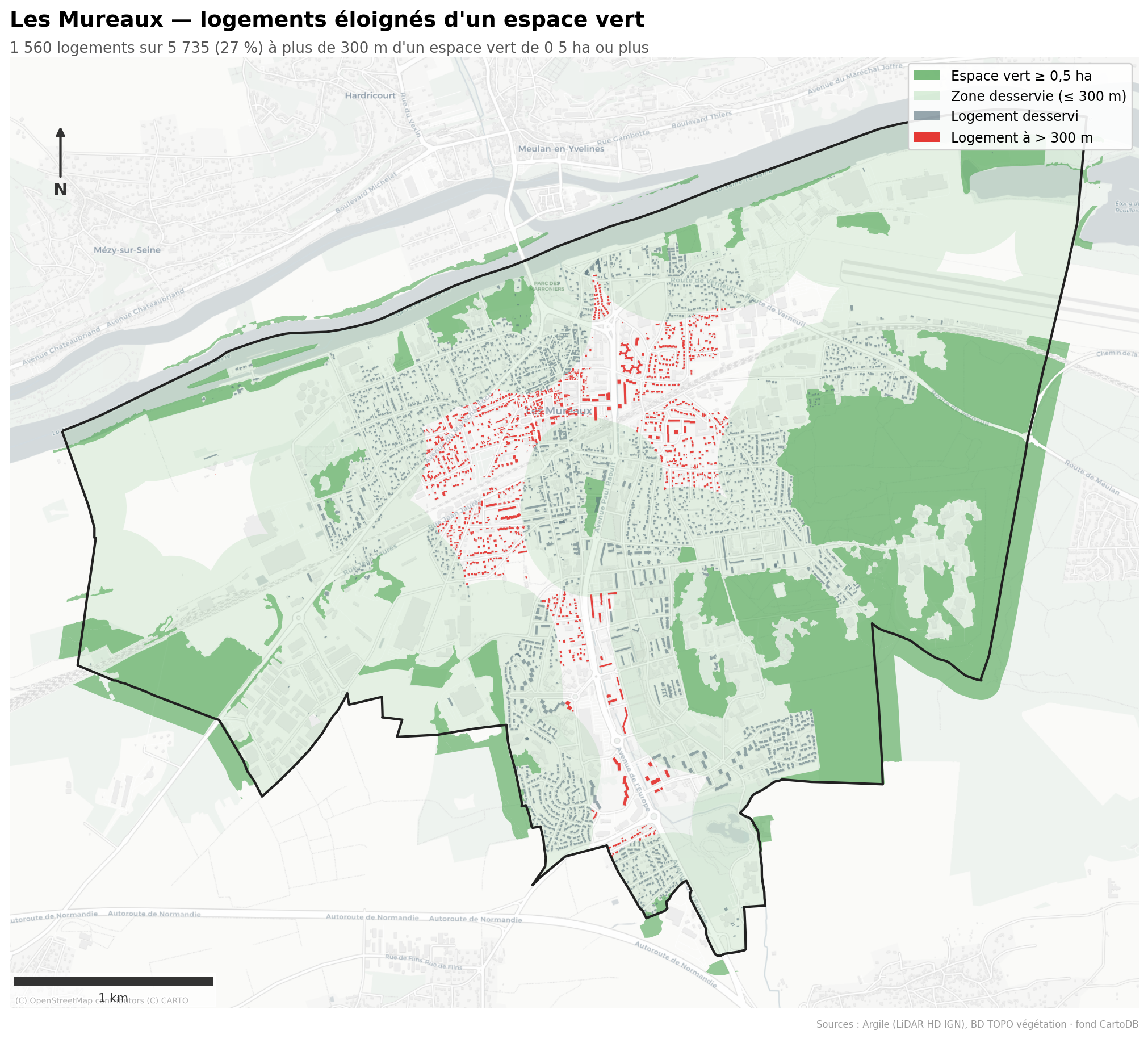 Les Mureaux, logements à plus de 300 m d un espace vert