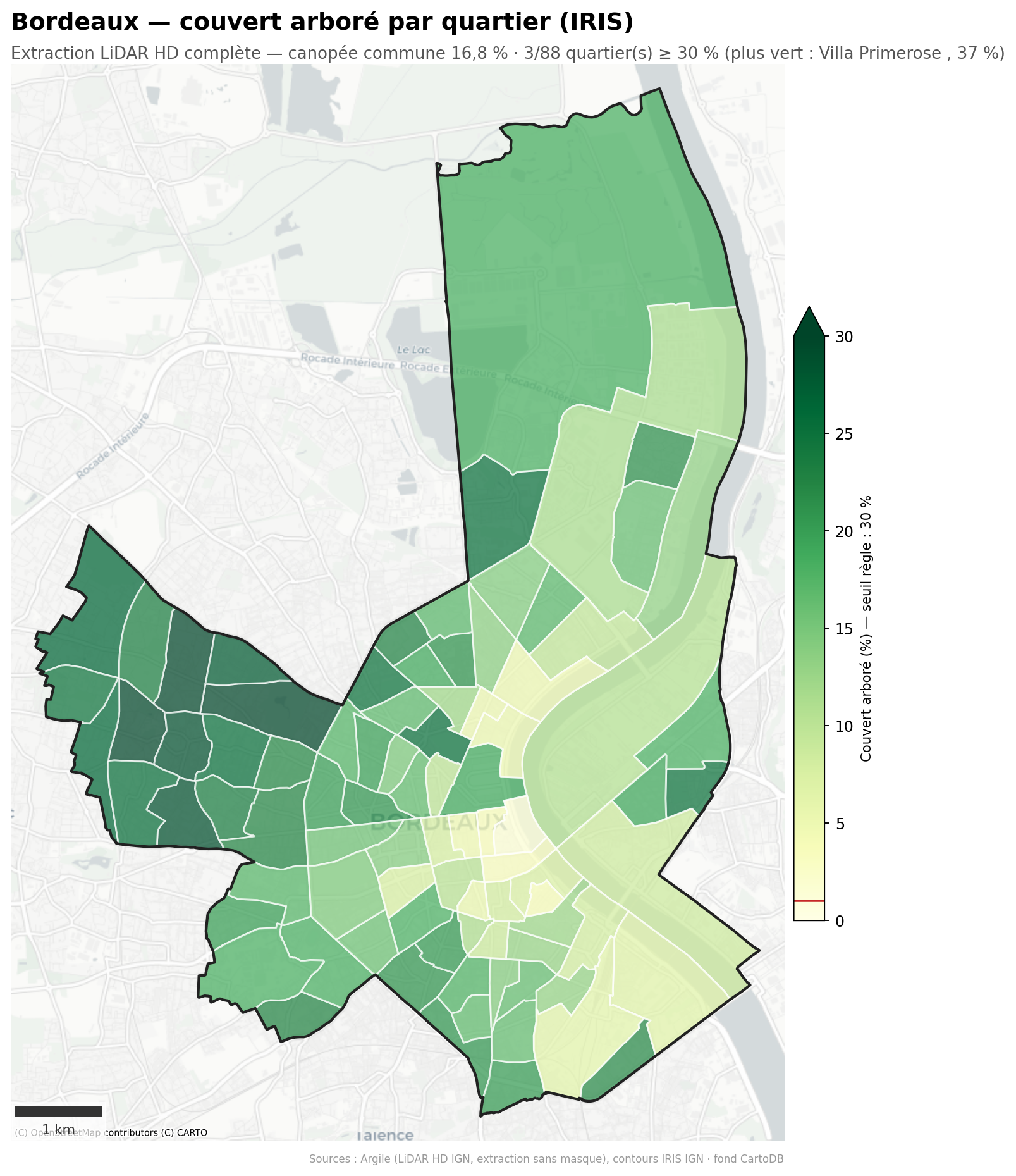 Creuse, la canopée par quartier (IRIS)
