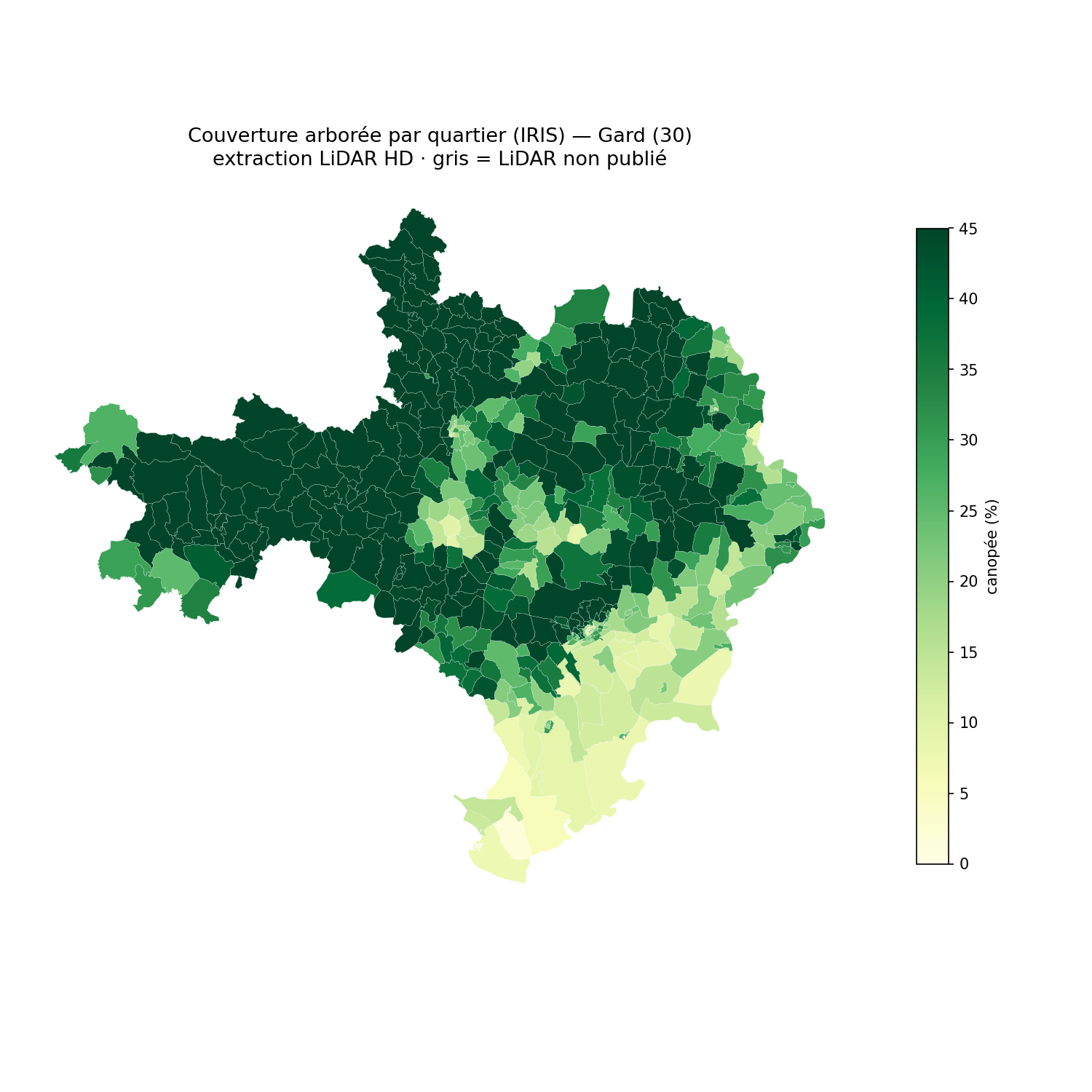 La canopée par quartier (IRIS), Occitanie