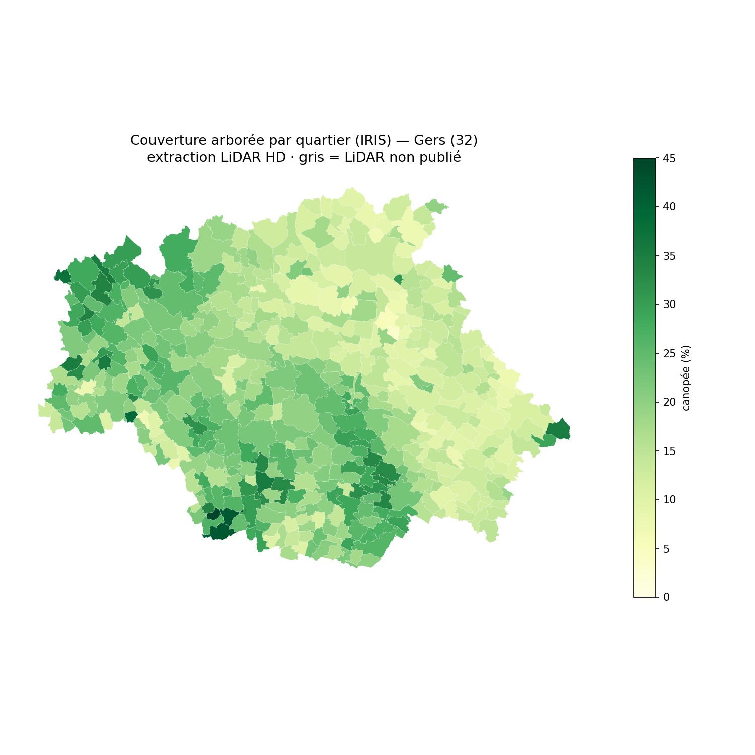 La canopée par quartier (IRIS), Occitanie