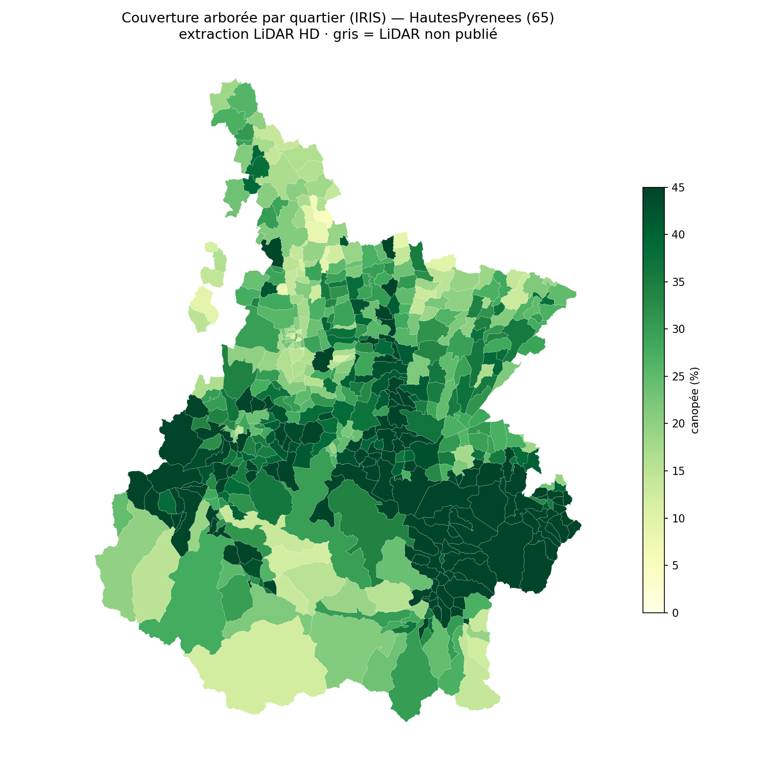 La canopée par quartier (IRIS), Occitanie