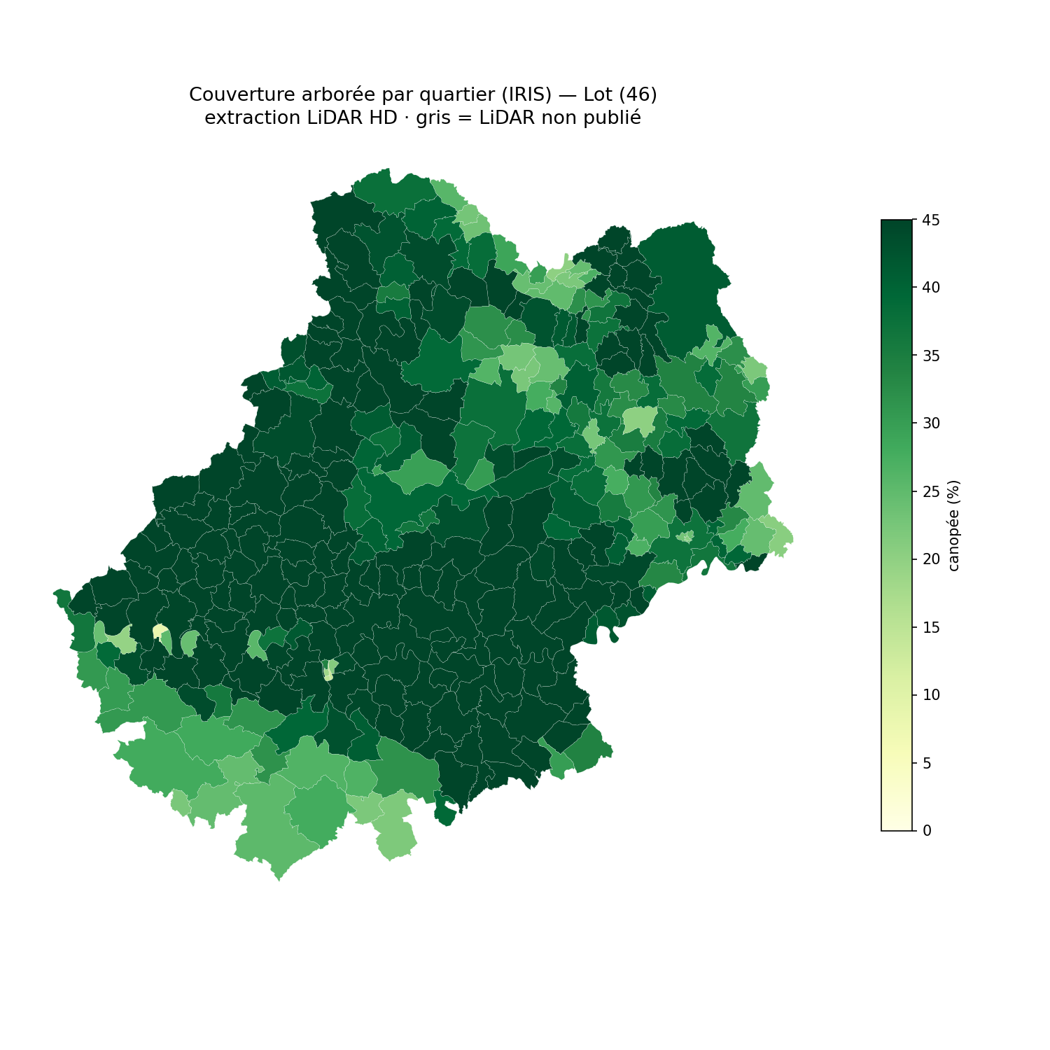 La canopée par quartier (IRIS), Occitanie