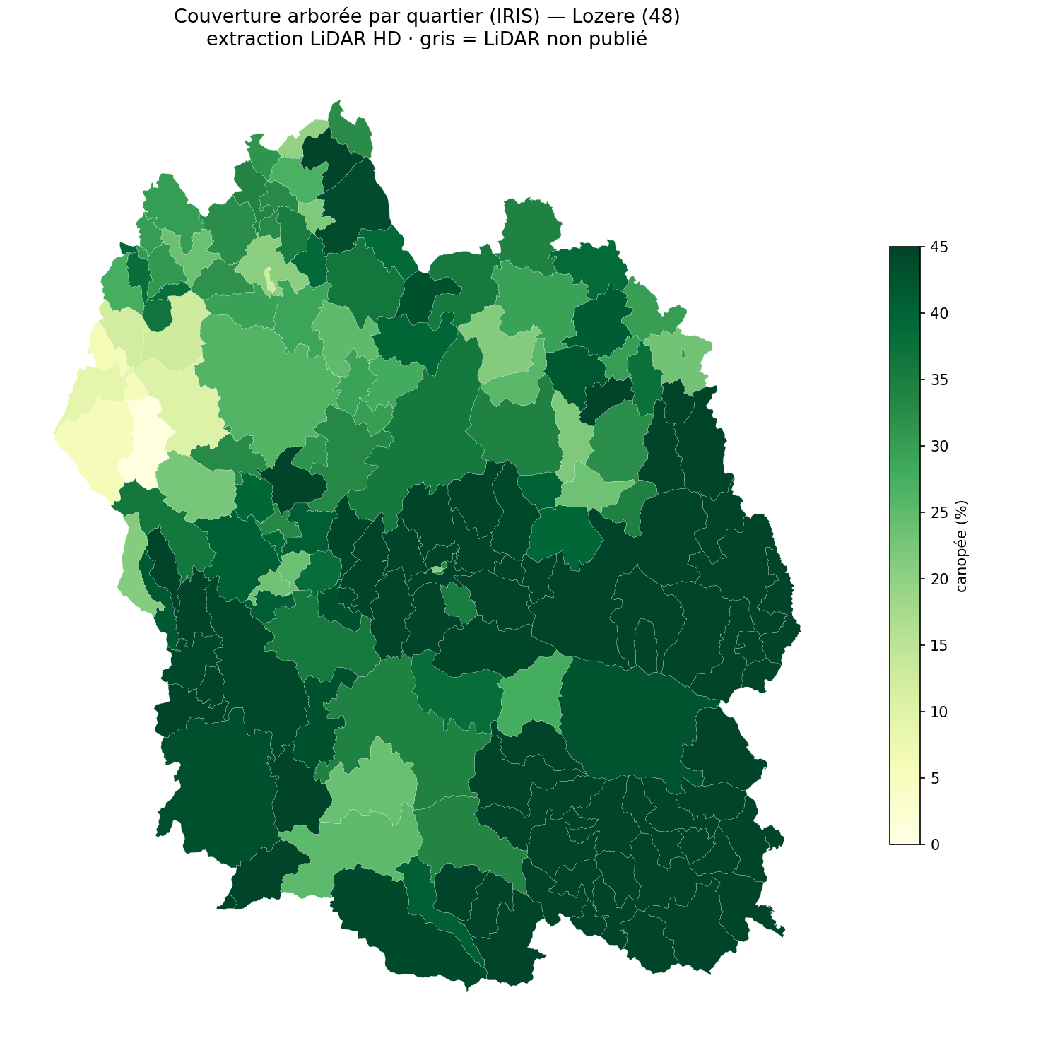 La canopée par quartier (IRIS), Occitanie