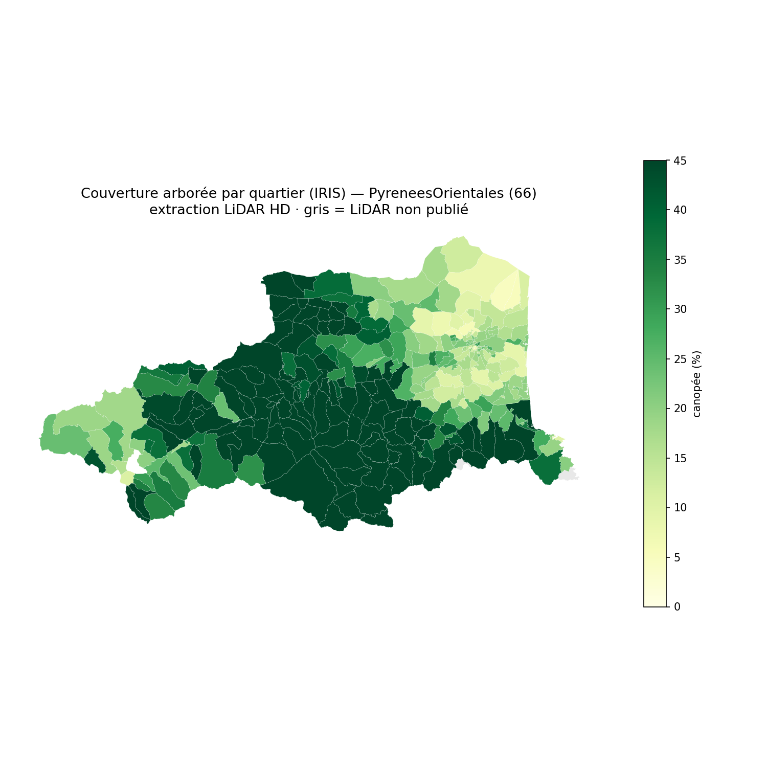 La canopée par quartier (IRIS), Occitanie