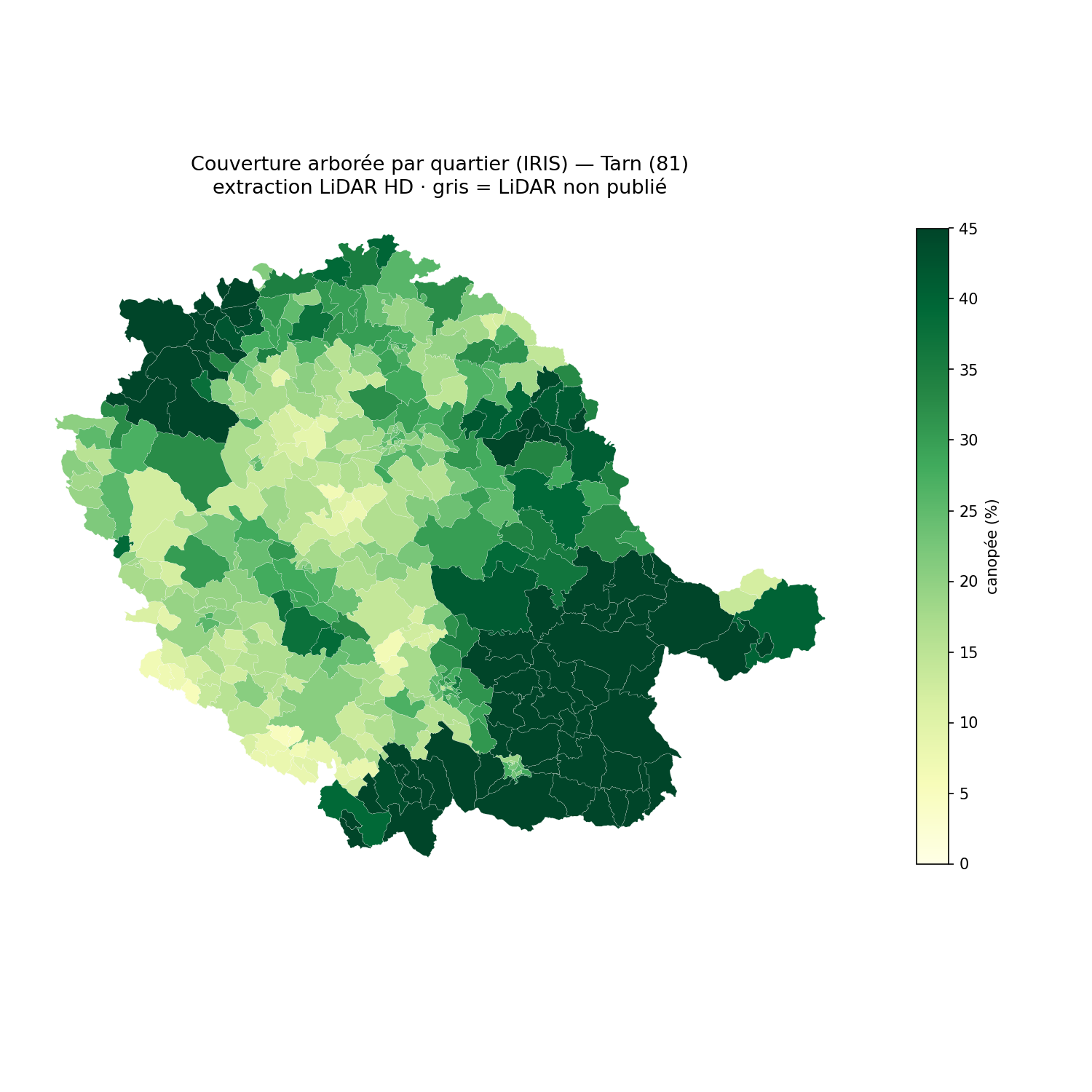 La canopée par quartier (IRIS), Occitanie