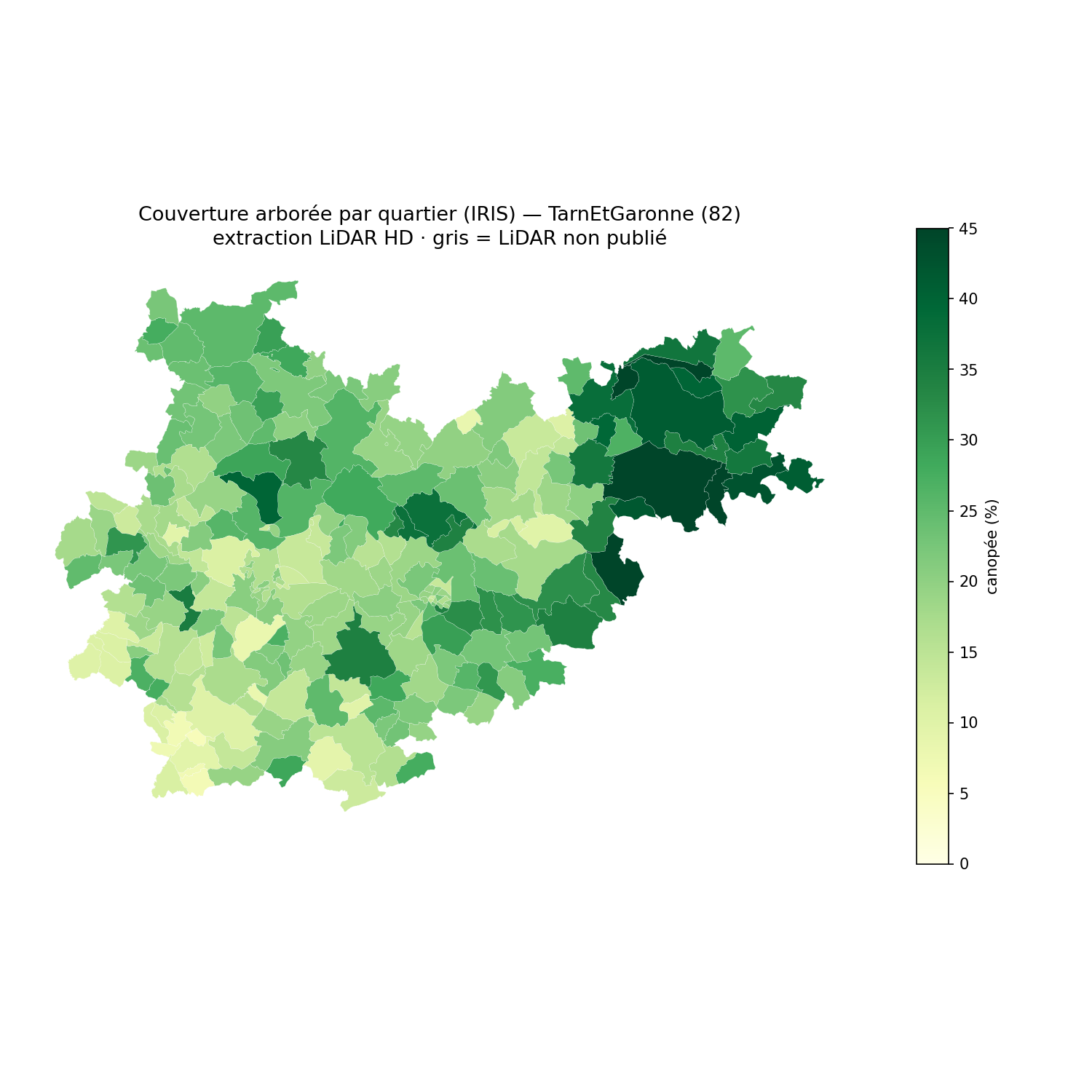 La canopée par quartier (IRIS), Occitanie