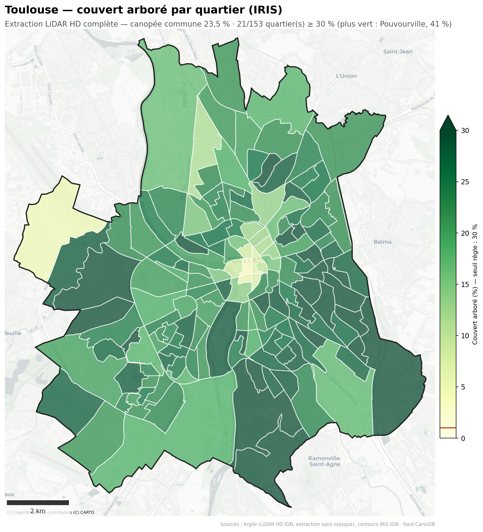 La canopée par quartier (IRIS), Occitanie