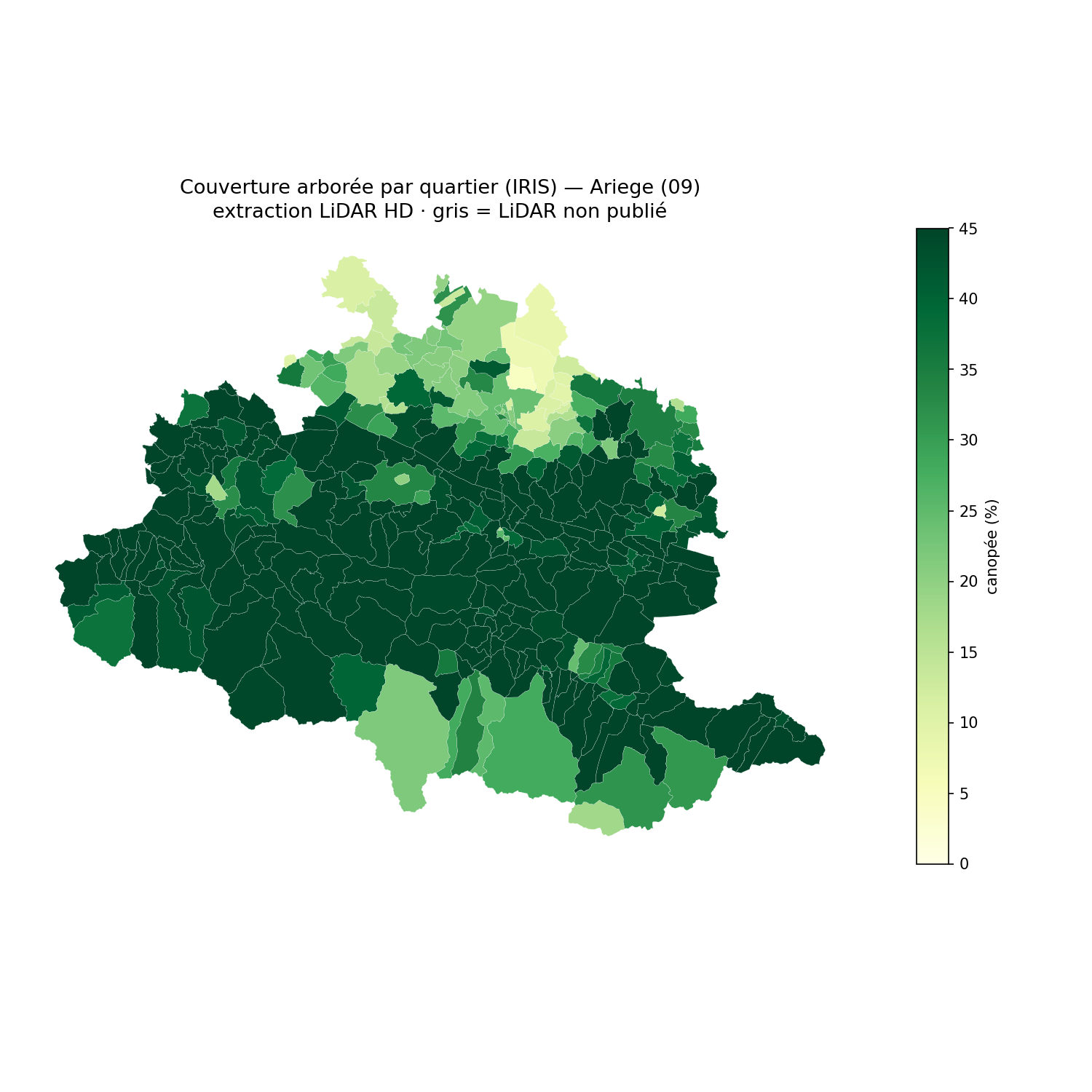 La canopée par quartier (IRIS), Occitanie
