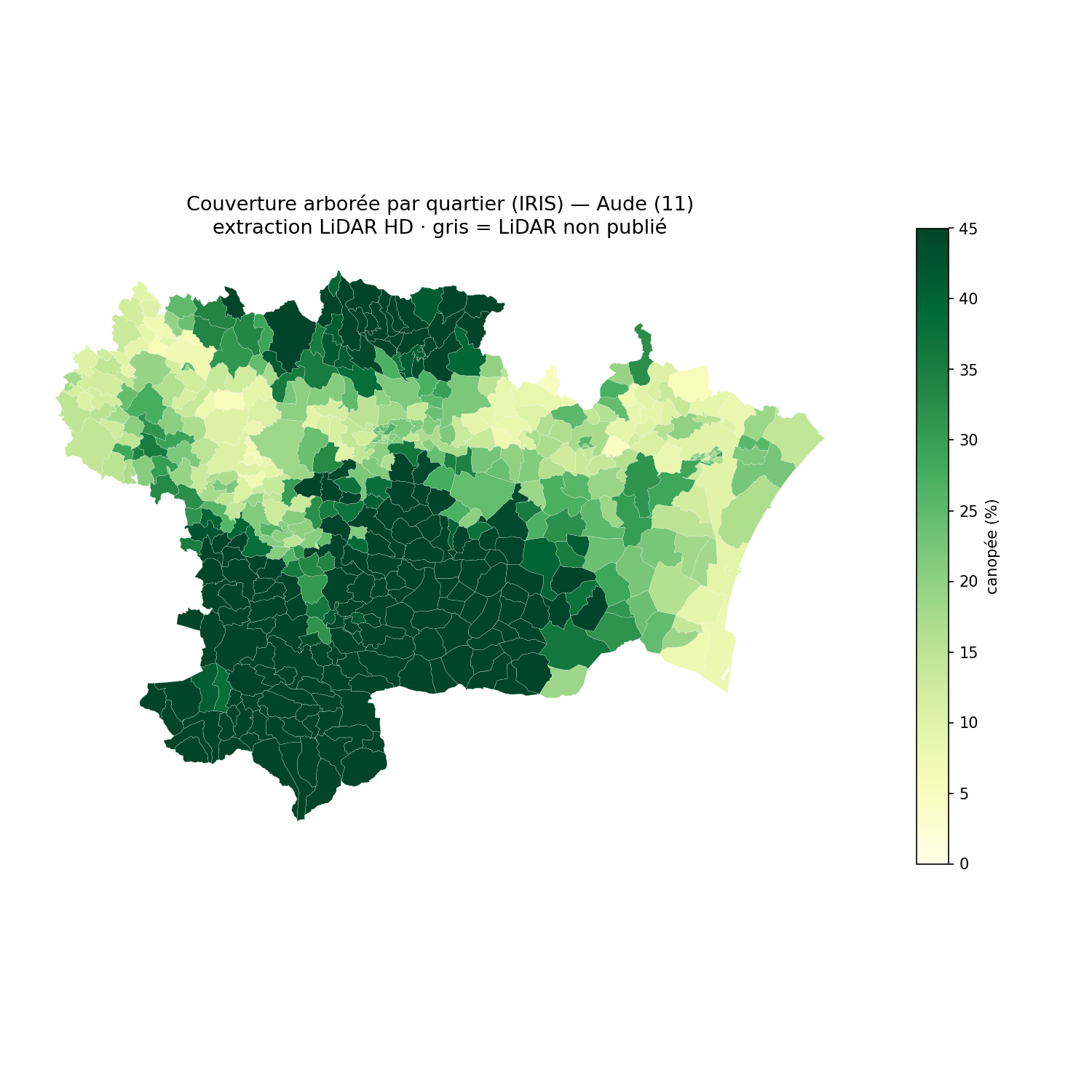 La canopée par quartier (IRIS), Occitanie