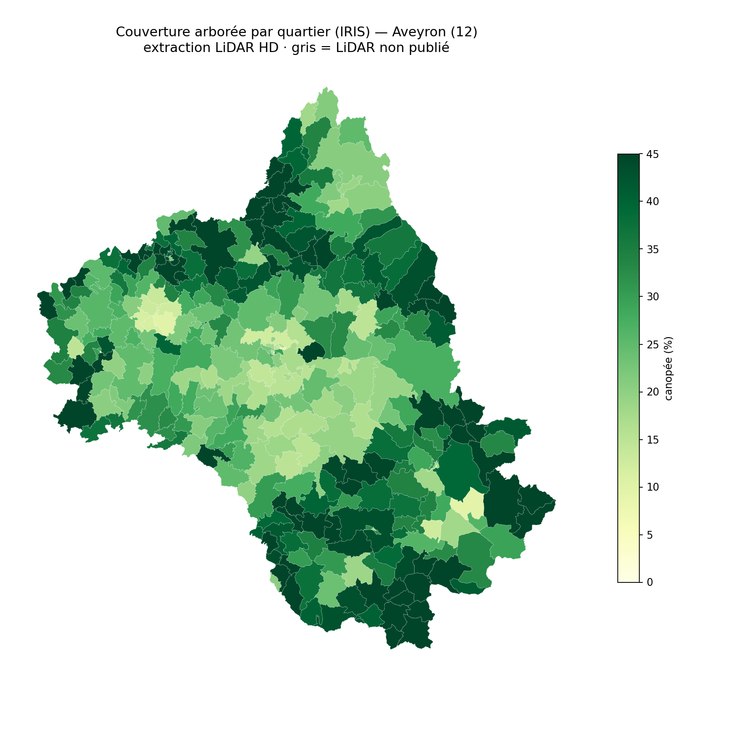 La canopée par quartier (IRIS), Occitanie