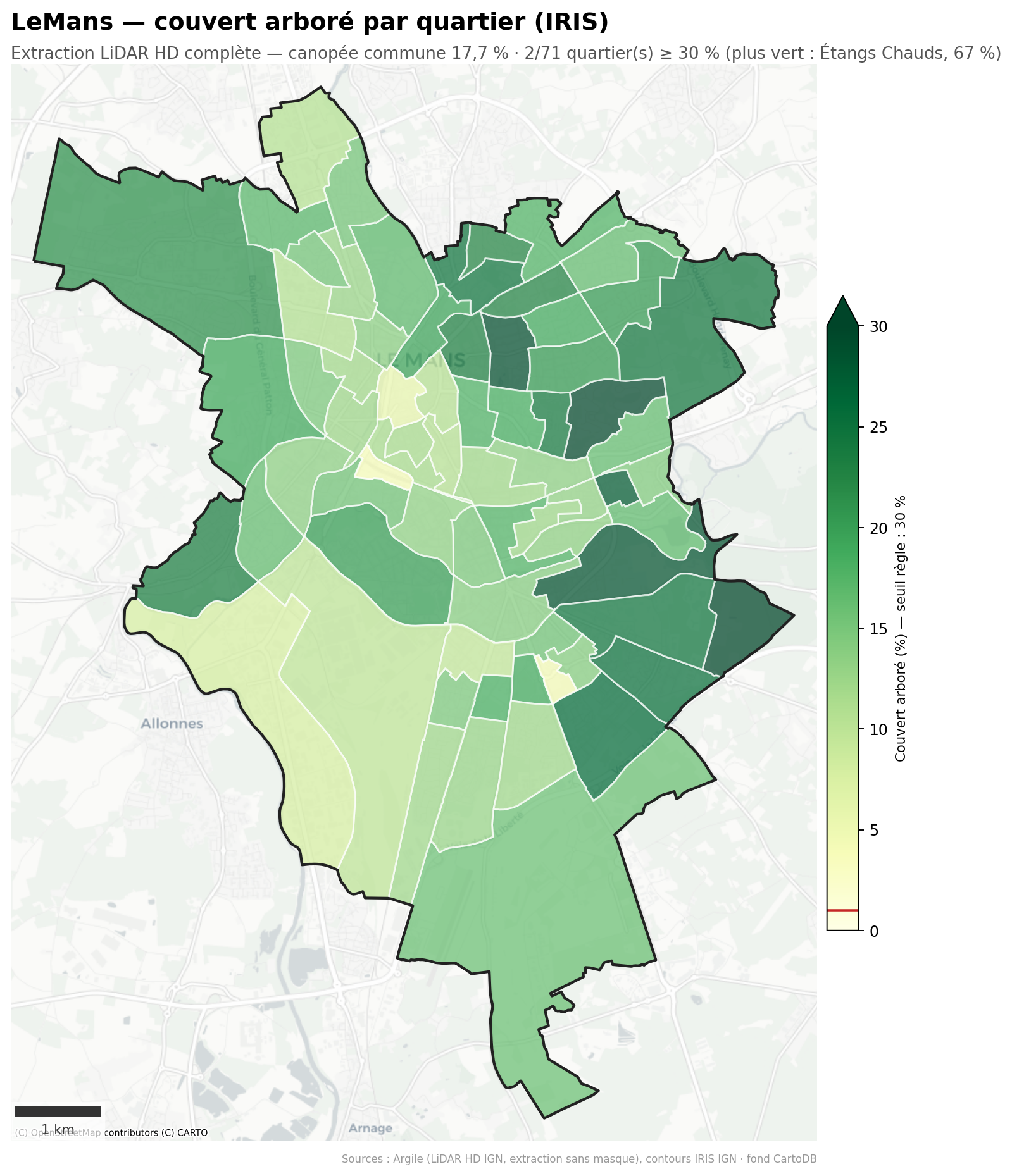 La canopée par quartier (IRIS), Pays de la Loire