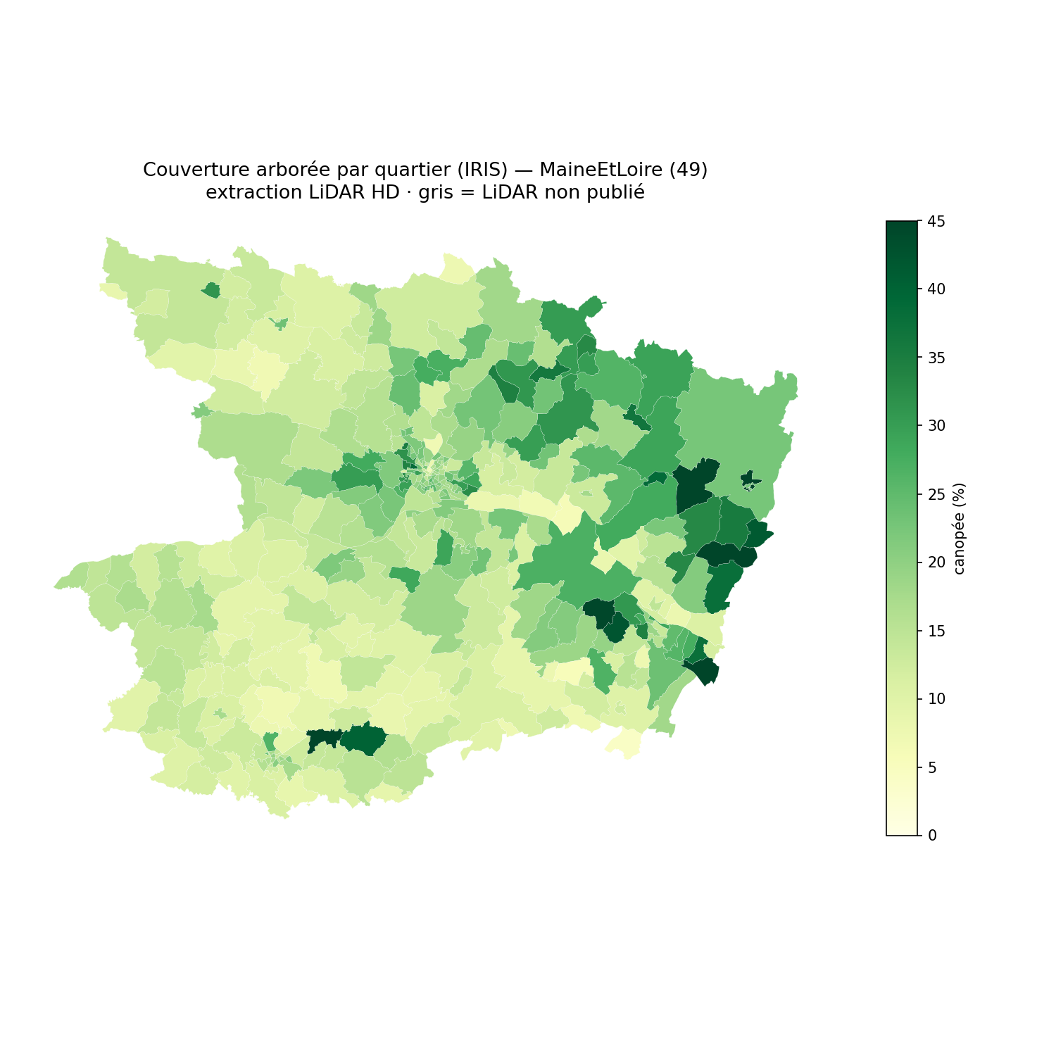 La canopée par quartier (IRIS), Pays de la Loire