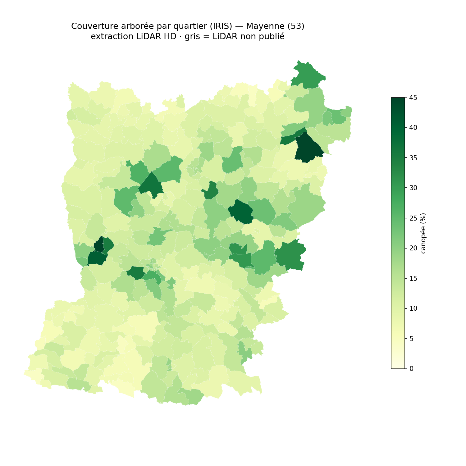 La canopée par quartier (IRIS), Pays de la Loire