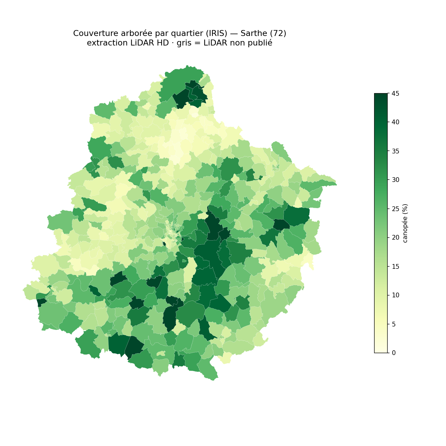 La canopée par quartier (IRIS), Pays de la Loire