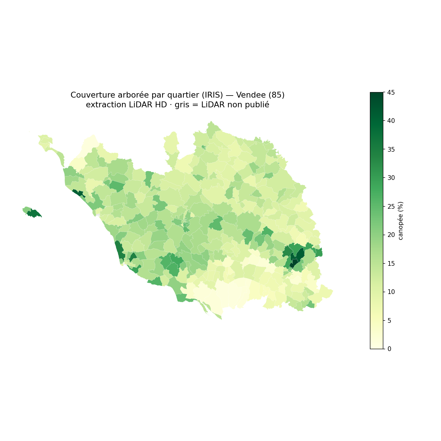 La canopée par quartier (IRIS), Pays de la Loire