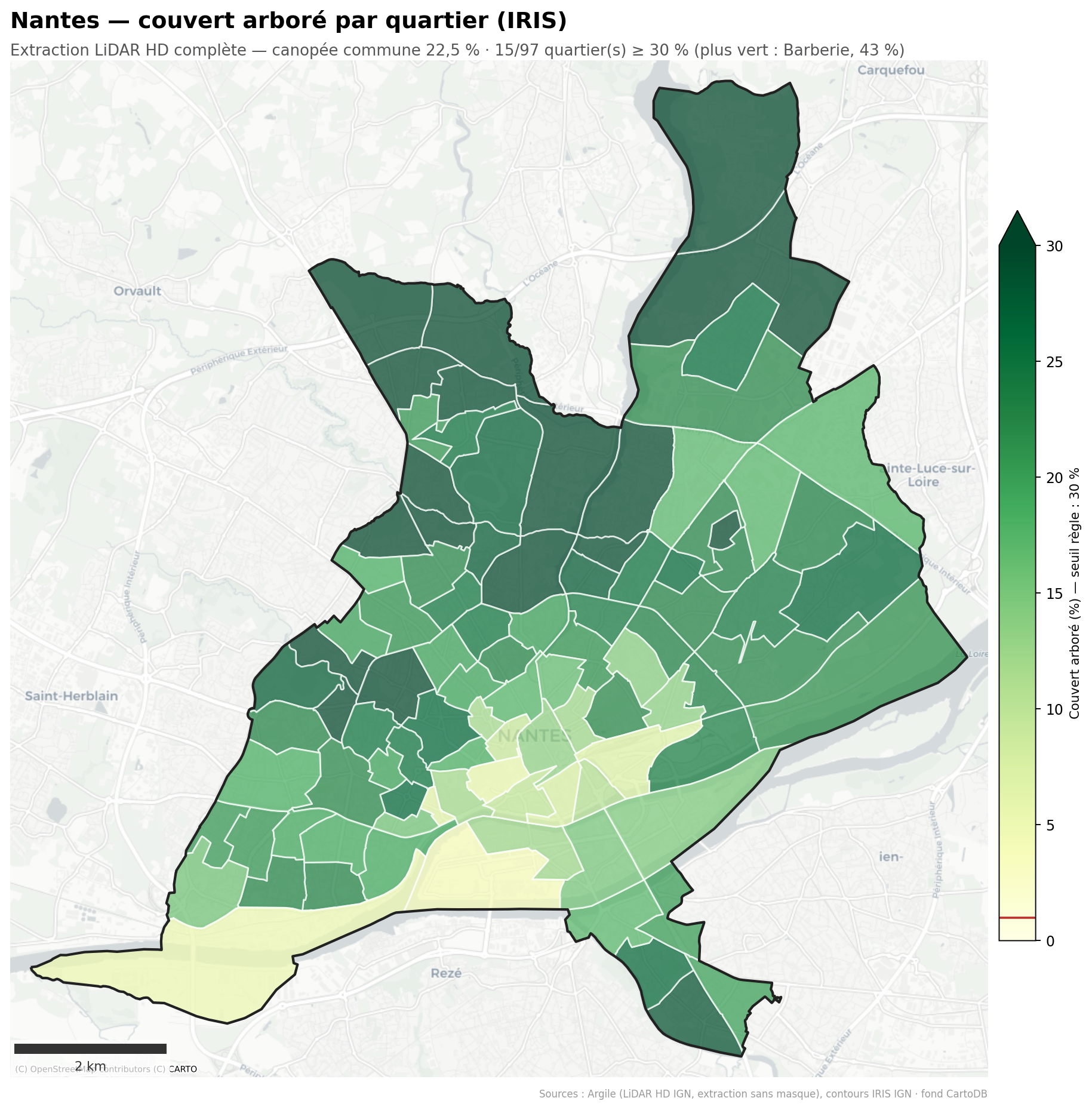 La canopée par quartier (IRIS), Pays de la Loire