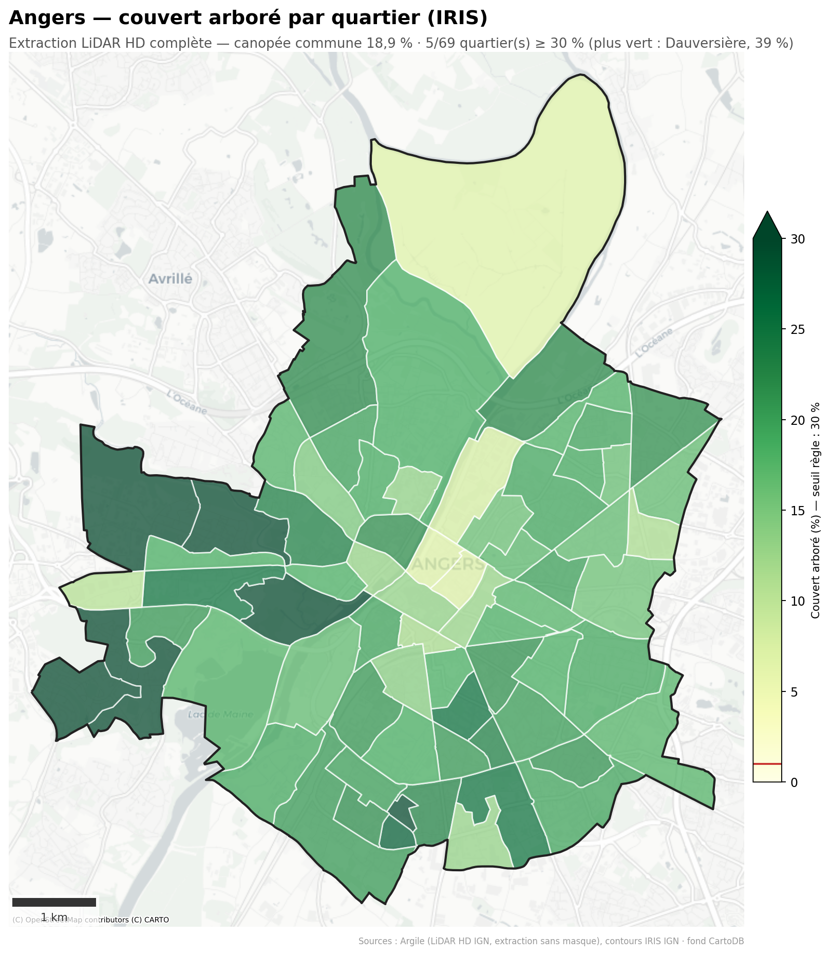 La canopée par quartier (IRIS), Pays de la Loire